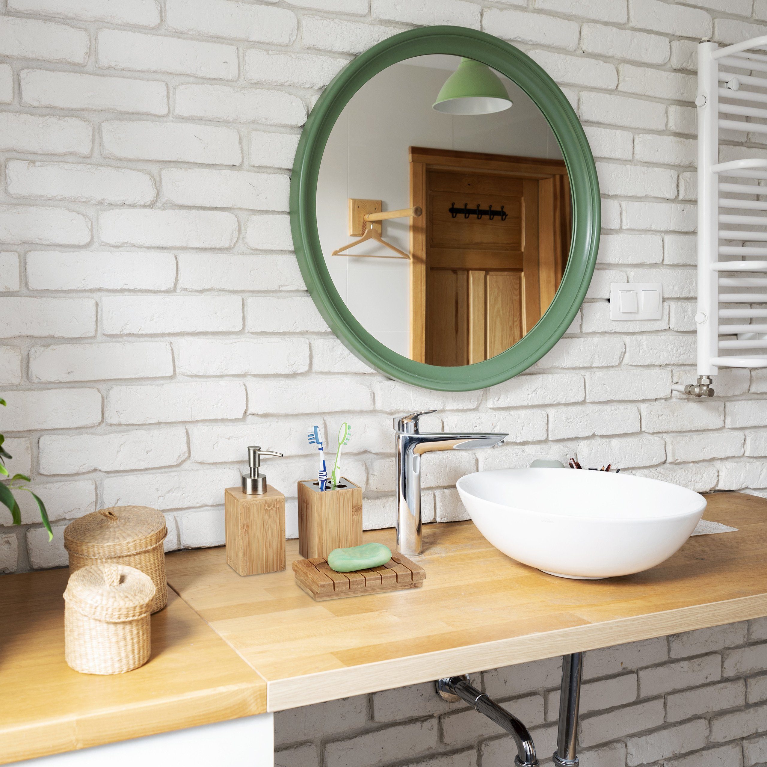 relaxdays Badezimmer-Set Badaccessoires Bambus 3er Set günstig online kaufen