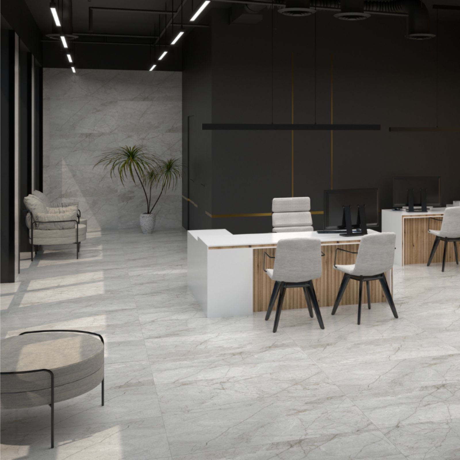 Bodenfliese 1 Paket (1,44 m) Fliesen MARMO PARADISO GREY (60 × 120 cm), grau, matt + Carving, Küche Wand Bad Flur Bodenbelag Duschwand Steinoptik