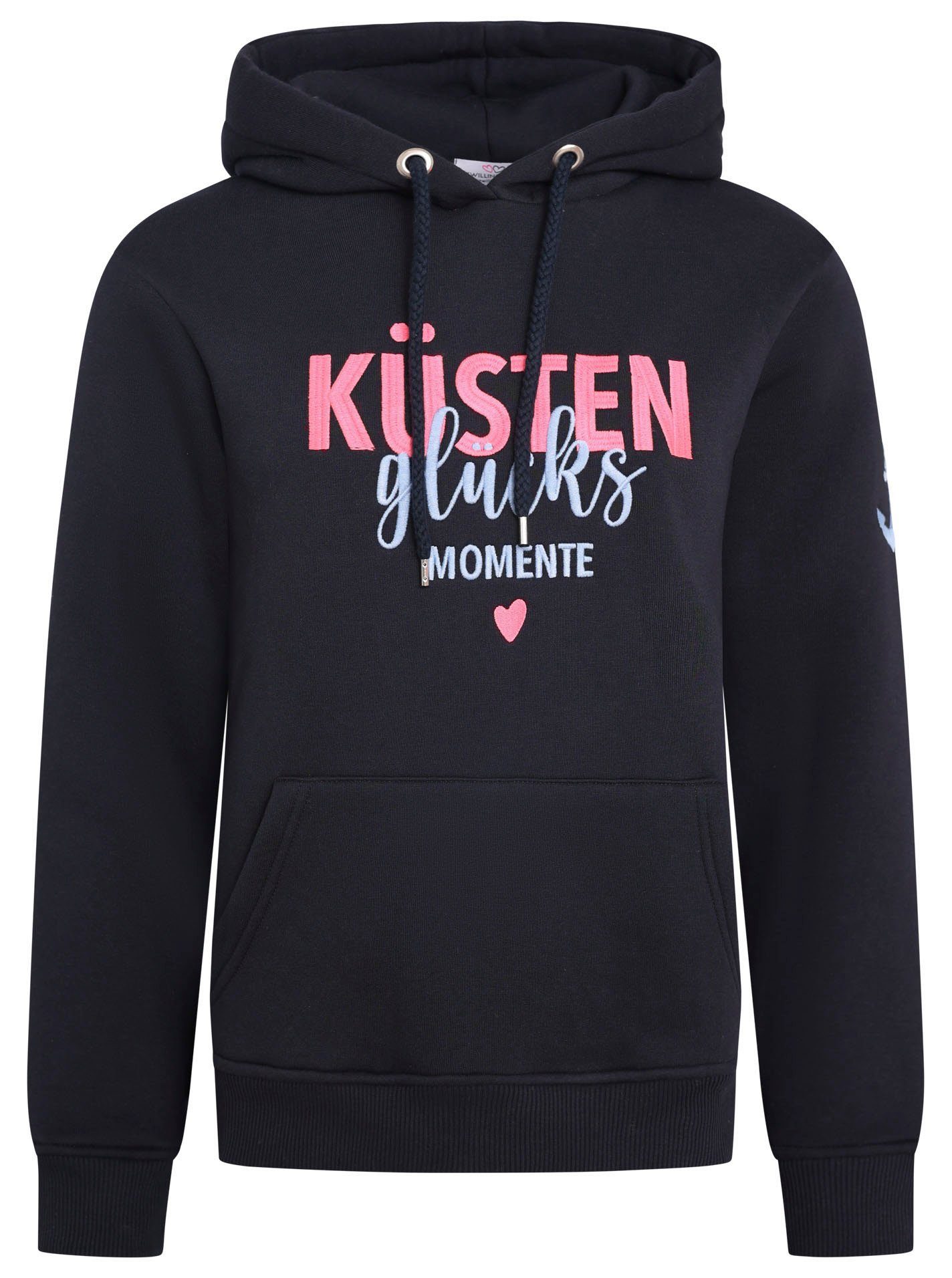 Zwillingsherz Sweatshirt gestickter Schriftzug vorn und hinten, Kapuze, Lan günstig online kaufen