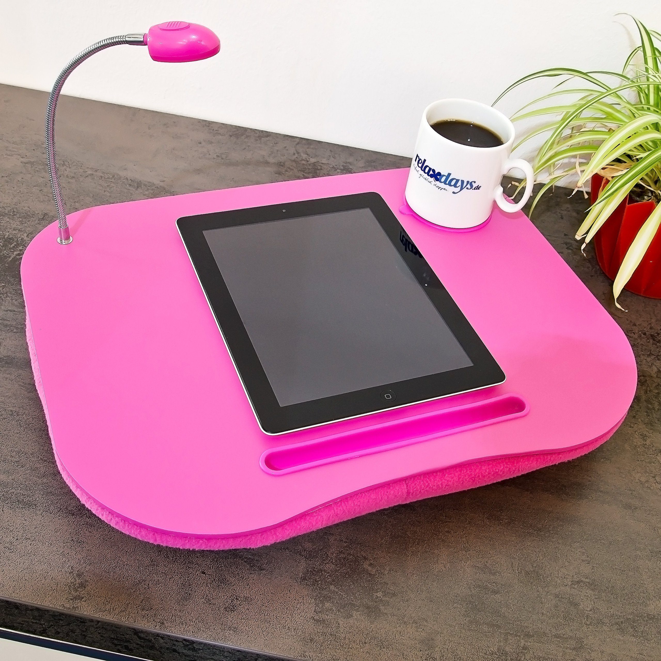 relaxdays Laptop Tablett Laptopkissen mit Licht Faserplatte pink