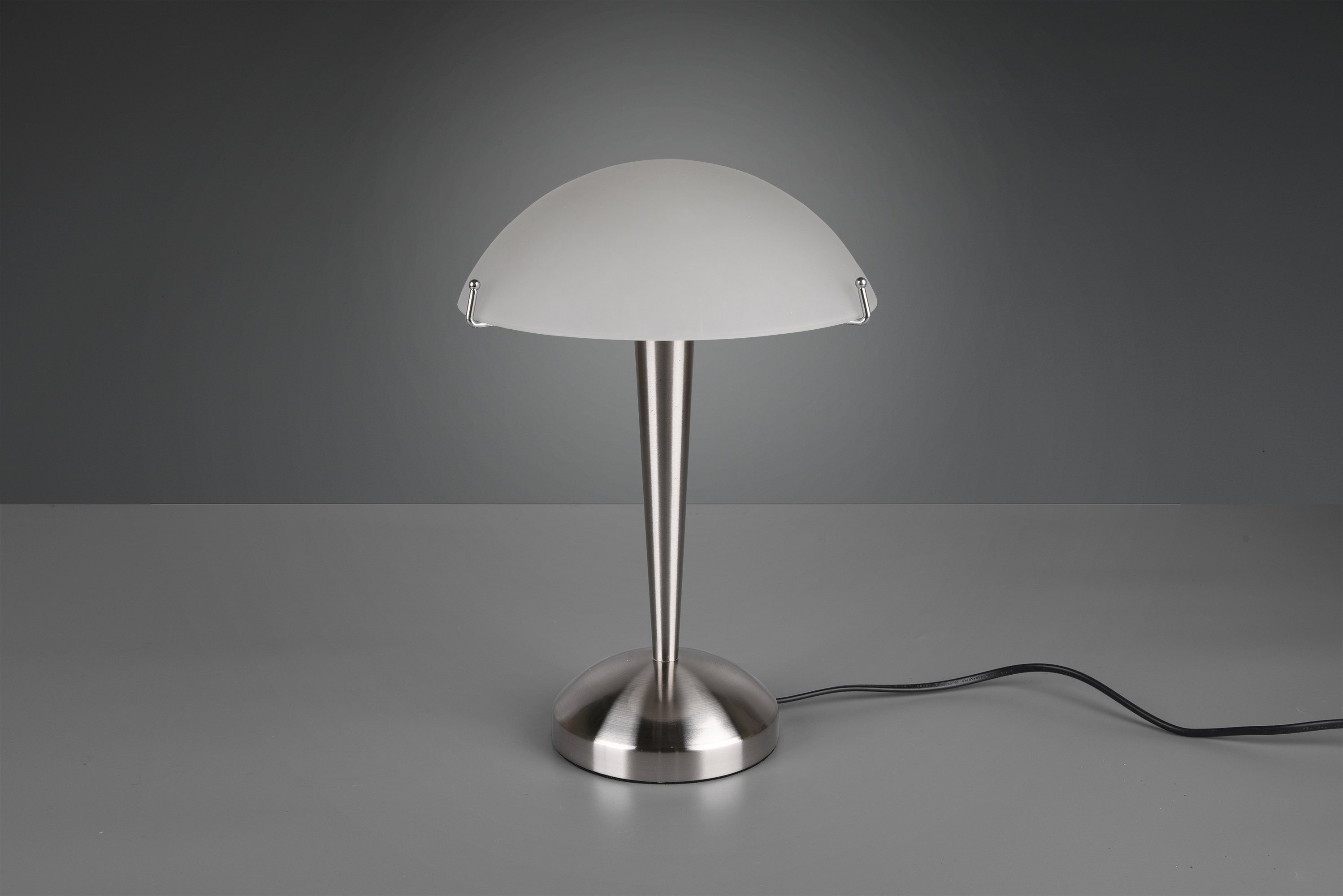 TRIO Leuchten Schreibtischlampe Pilz, Leuchtmittel wechselbar, E14 Tischleuchte mit Touchdimmer und Glasschirm