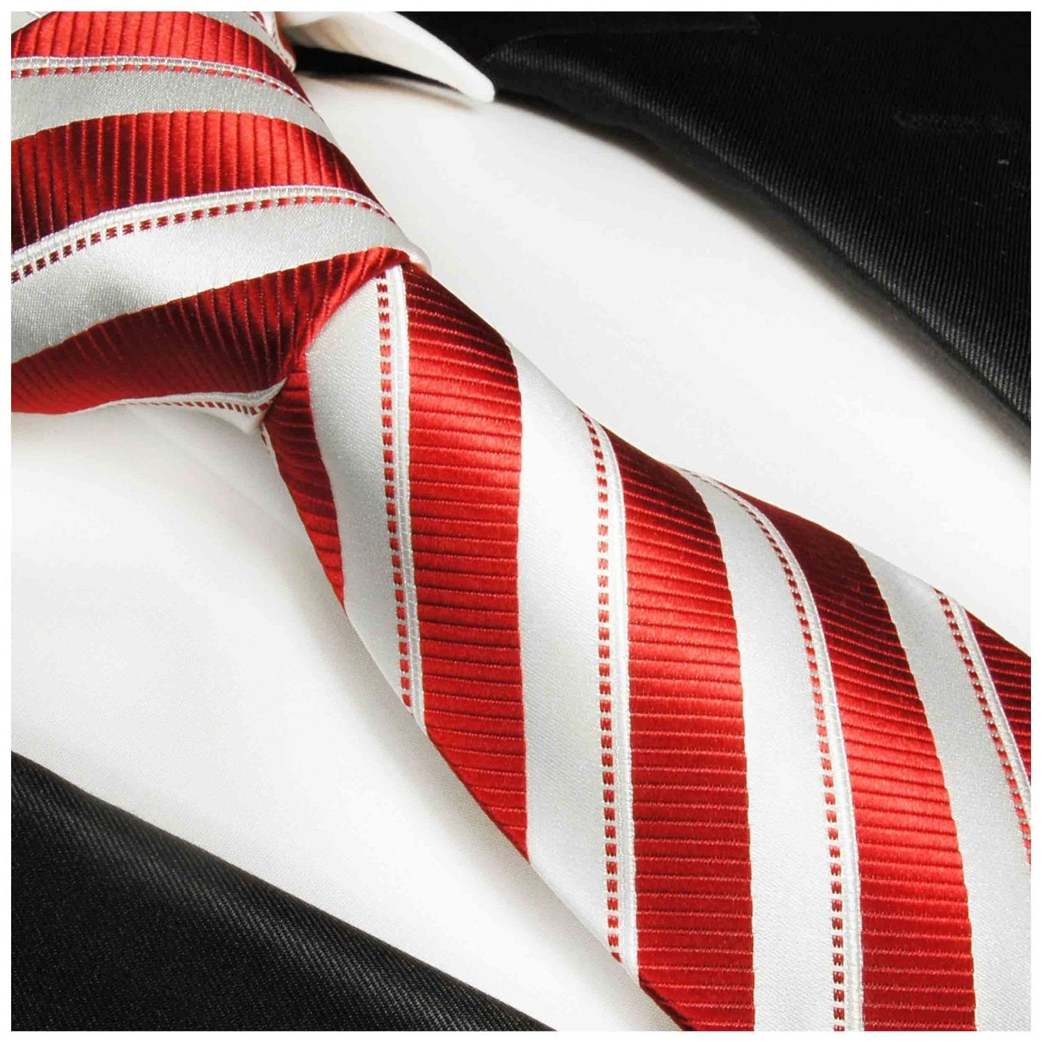 weiß 320 gestreift Seide Moderne lang (8cm), Breit Krawatte Paul (165cm), Malone rot Extra Herren 100% Seidenkrawatte