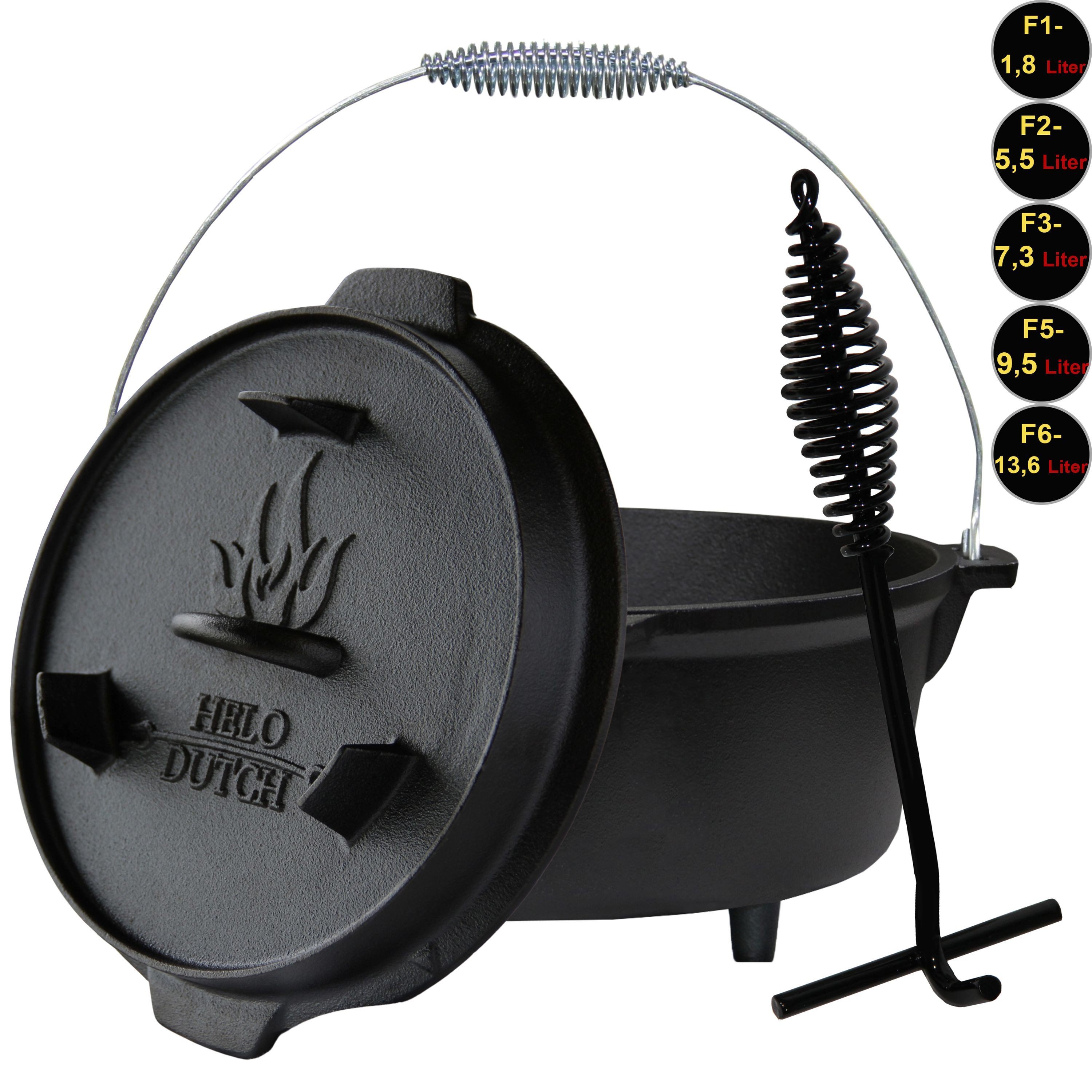 HELO24 Feuertopf Dutch Oven Set Gusseisen Deckelheber Schmortopf Kochbuch 1.8L - O1, Gusseisen – Bild 4 von 5
