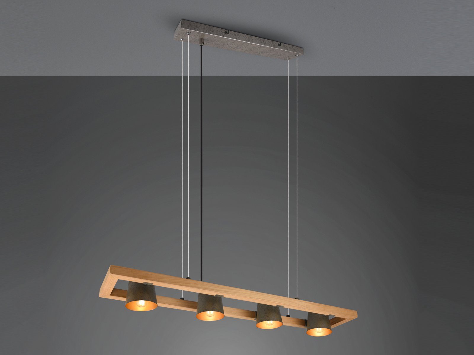 TRIO Leuchten LED Pendelleuchte mit Holz 4 Lampenschirme schwenkbar, dimmbar, LED wechselbar, Warmweiß, Breite 100cm Holzlampe ausgefallen Esstischlampe hängend – Bild 3 von 5