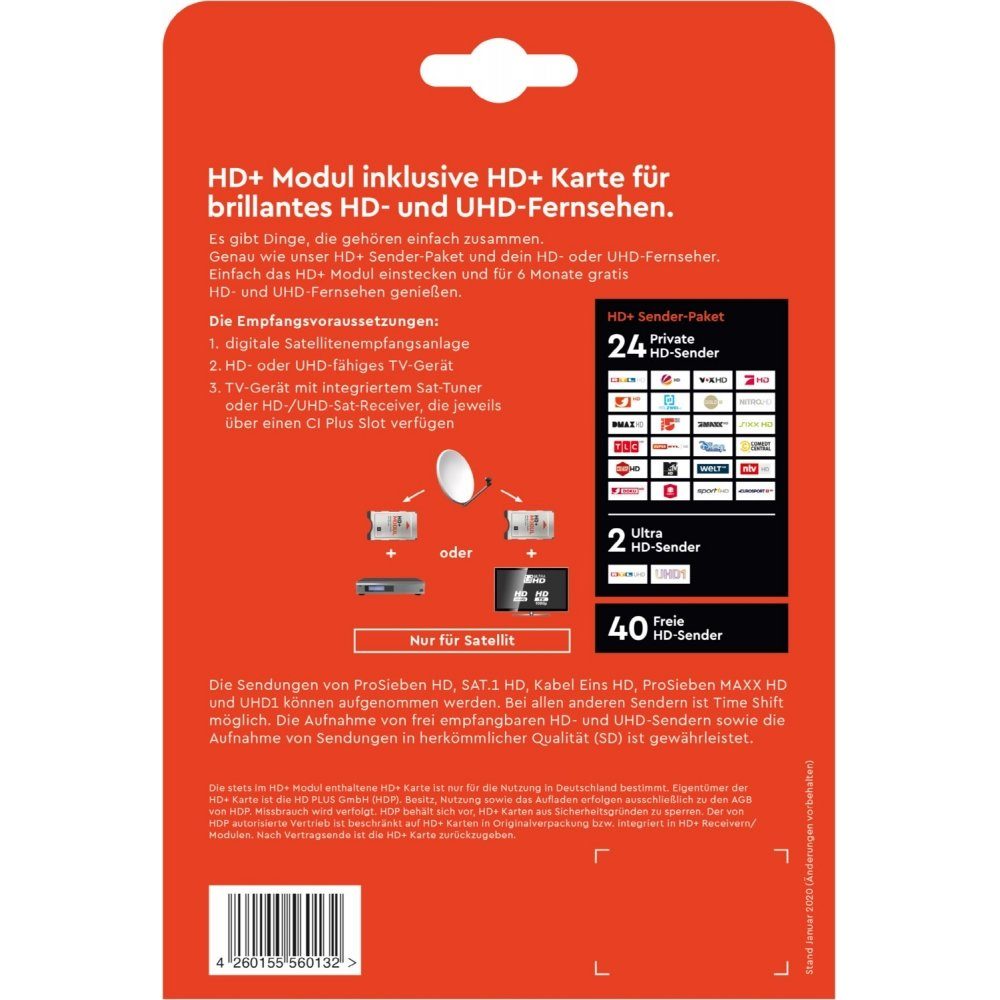 HD Plus Modul & Karte (6 Monate) - Sender-Paket - silber HD+-Modul