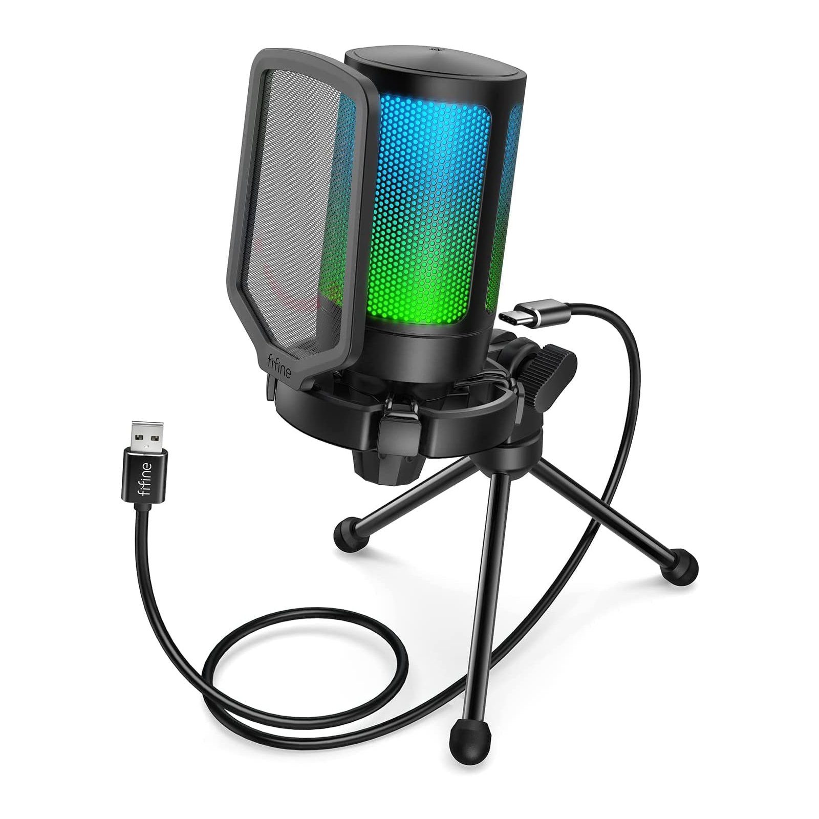 FIFINE Mikrofon USB Mikrofon Streaming RGB Kondensator Mikrofon Gaming