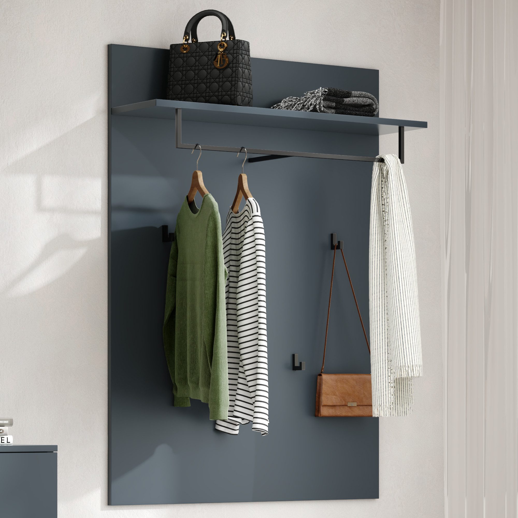 Mai & Mai Wandgarderobe Garderobenpaneel Hakenpaneel mit Ablage und 5 Haken Gabo-01