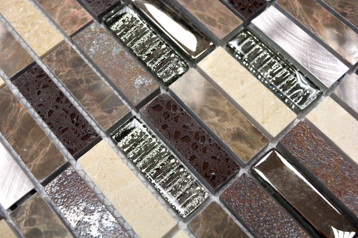 Mosani Mosaikfliesen Riemchen Mosaik Rechteck Aluminium beige Komposit Fliese