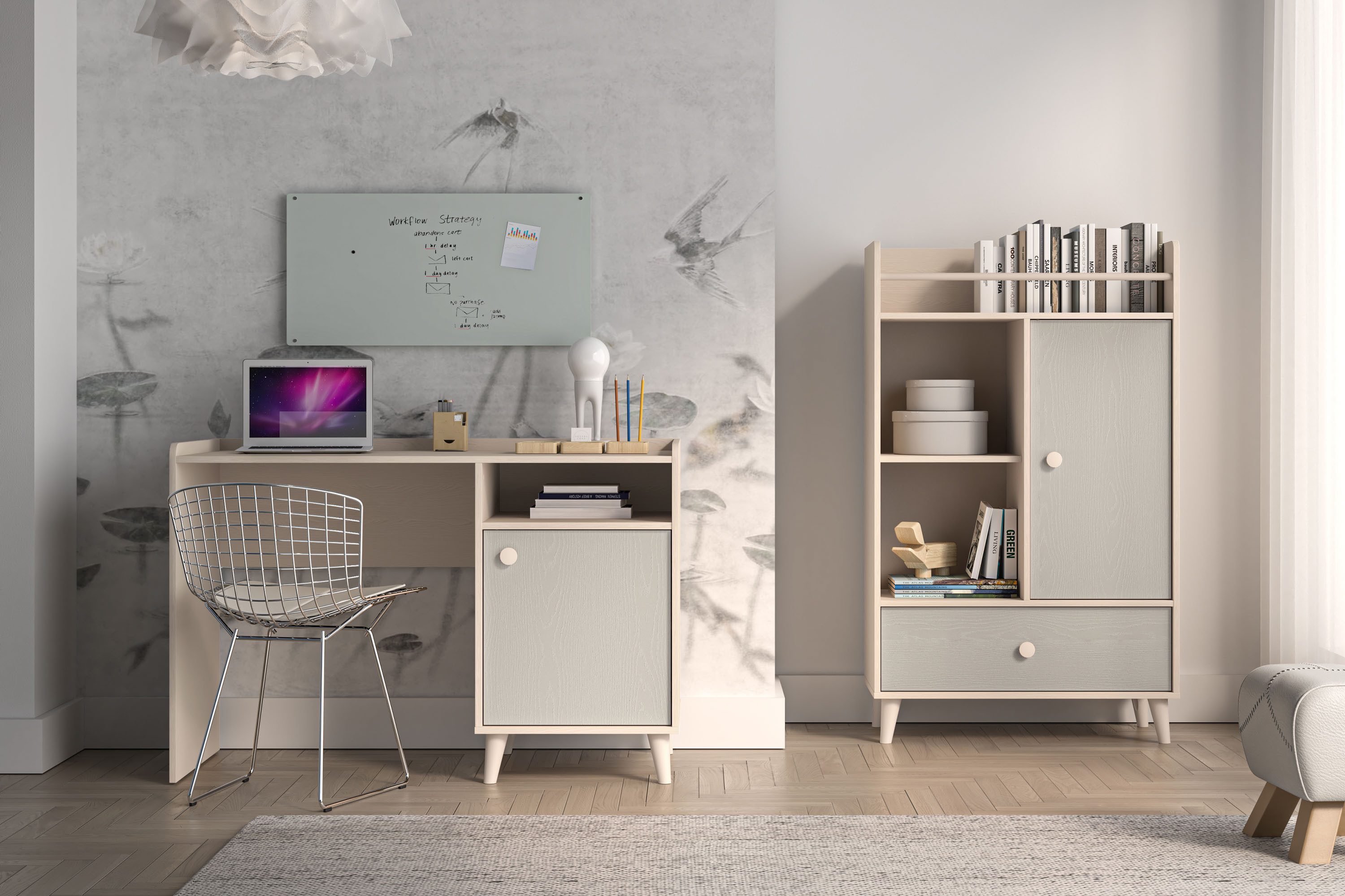 KONSIMO® Kinderschreibtisch PUNGI Schreibtisch, Soft-Close-Funktion, hergestellt in der EU, mit 2 Einlegeböden, Fußhöhe 12 cm, mit Türen