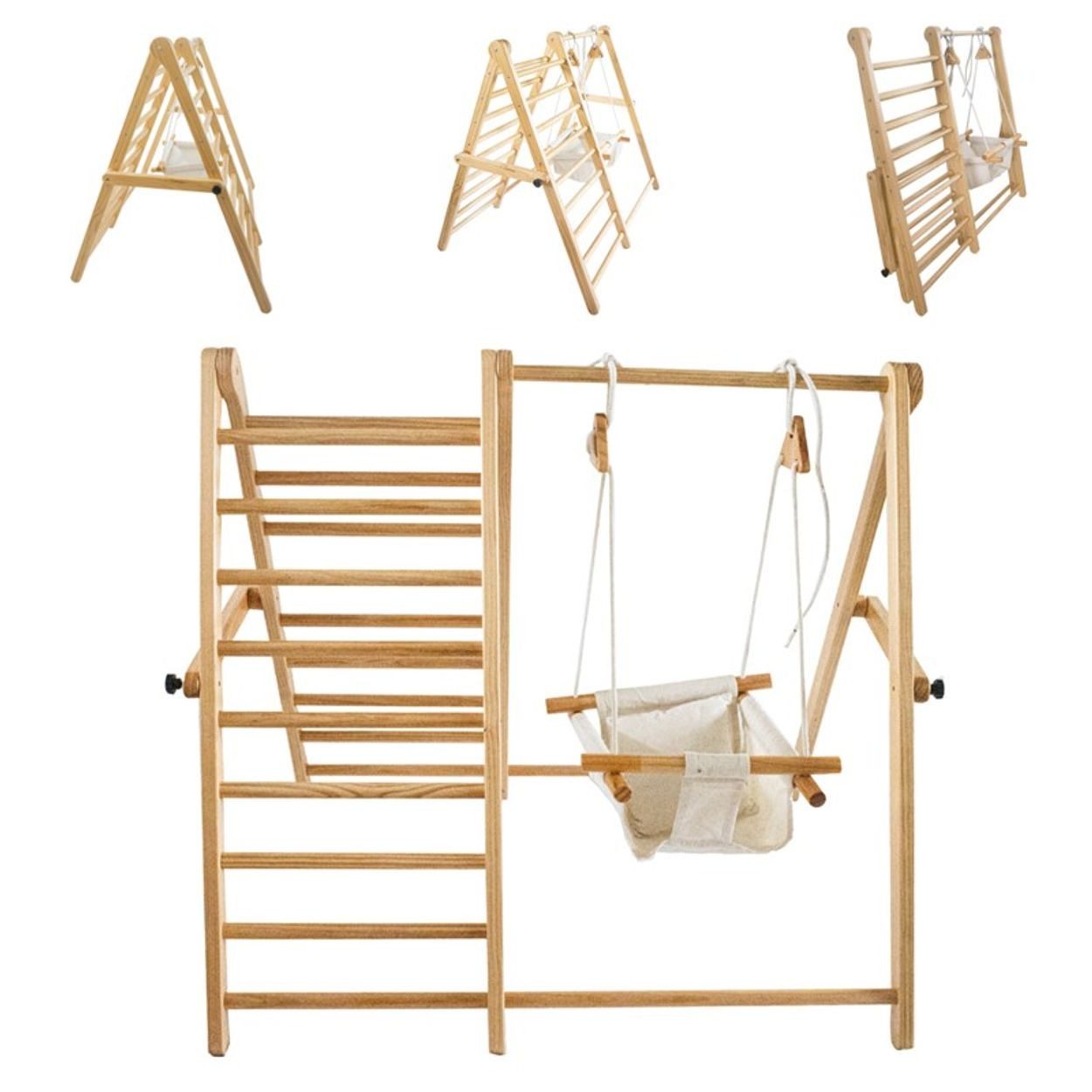 Chipolino Klettergerüst Holz-Klettergerüst 2 in 1, höhenverstellbare Schaukel, zusammenklappbar, bis 23 kg, ab 2 Jahren