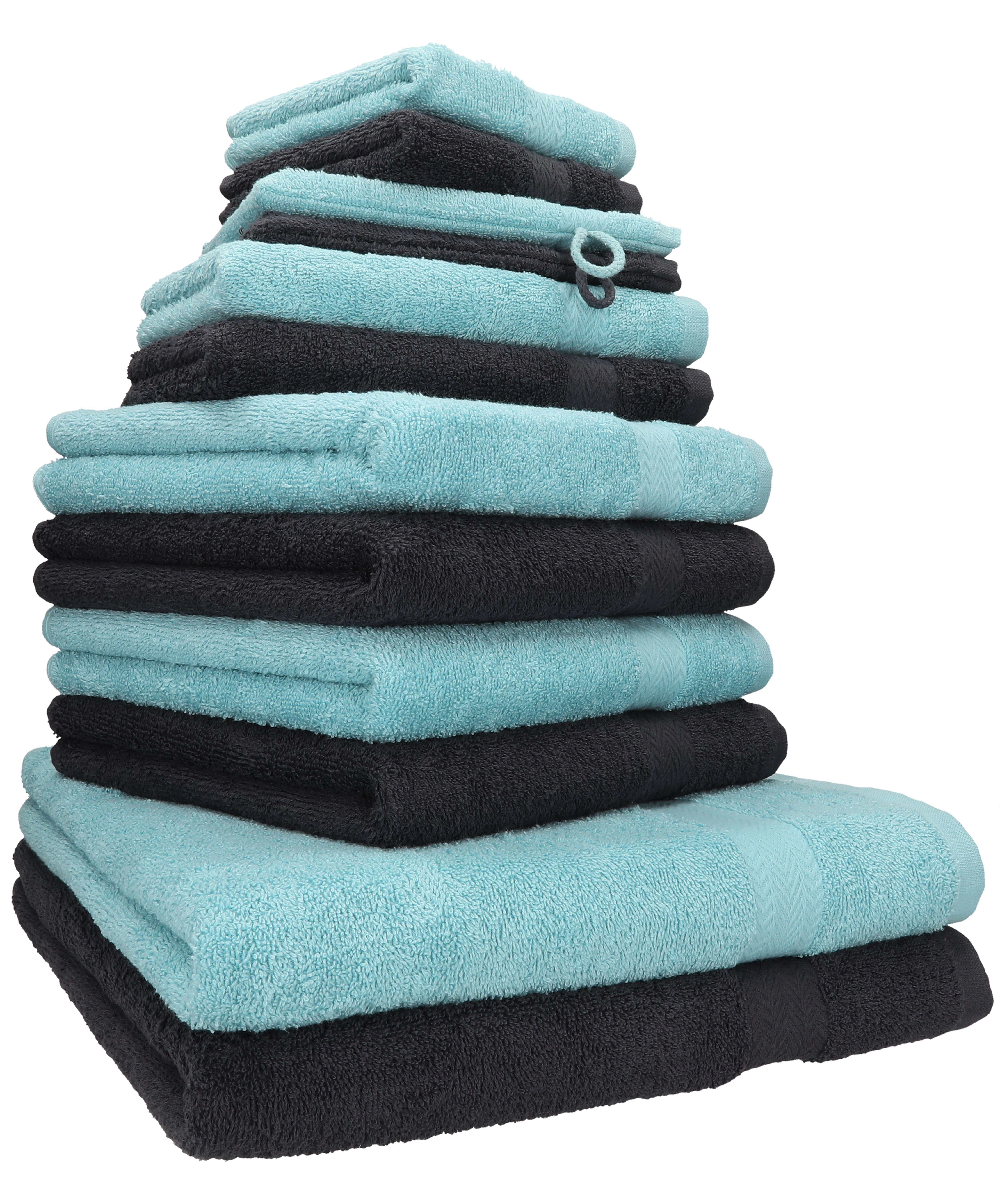 Betz Handtuch Set 12-TLG. Handtuch Set Premium Farbe Graphit/Ocean, 100% Baumwolle, (12-tlg)