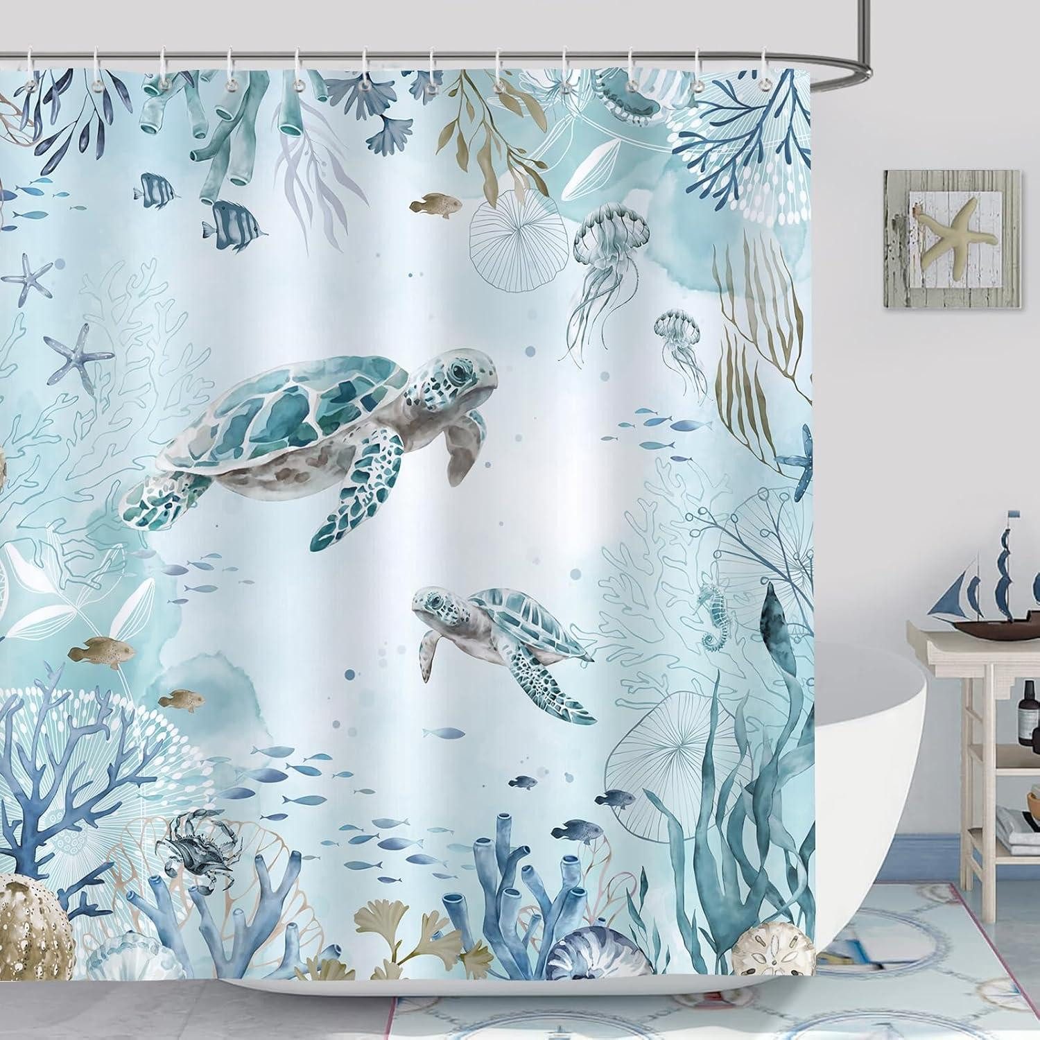 LuxusKollektion Duschvorhang Duschvorhang Meeresschildkröte Blauer Ozean 180x200cm Anti-Schimmel Breite 180 cm