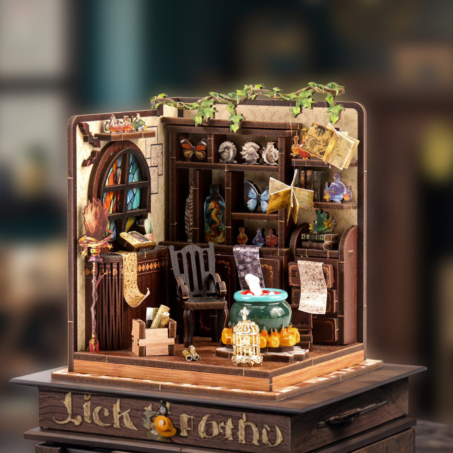 MagicHolz 3D-Puzzle Magic Potion Room Diorama aus Holz, 92 Puzzleteile, mit LED-Beleuchtung