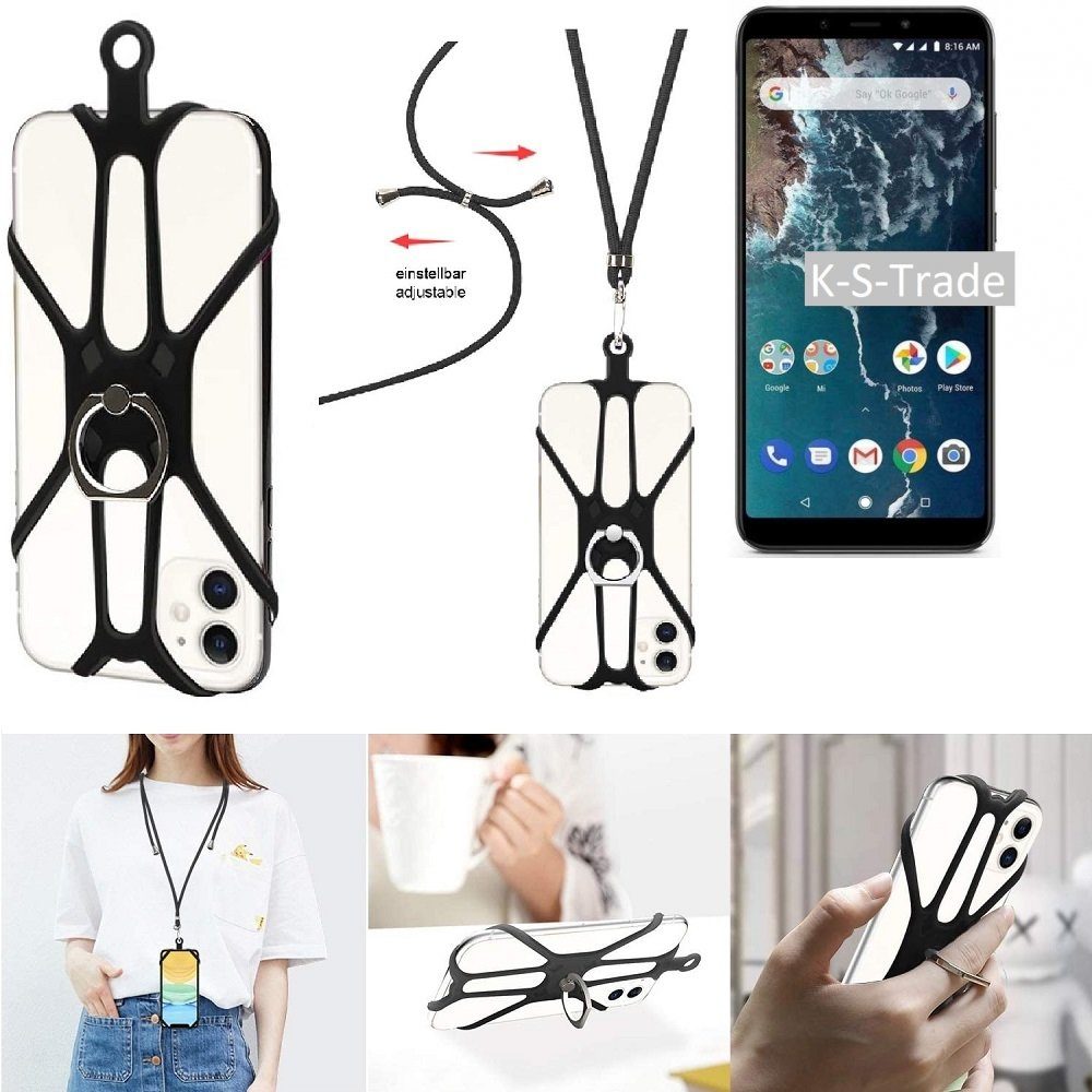 K-S-Trade Handyhülle für Xiaomi Mi A2, 3in1 Handykette Handyband Handykordel Halsband Smartphone-Ring