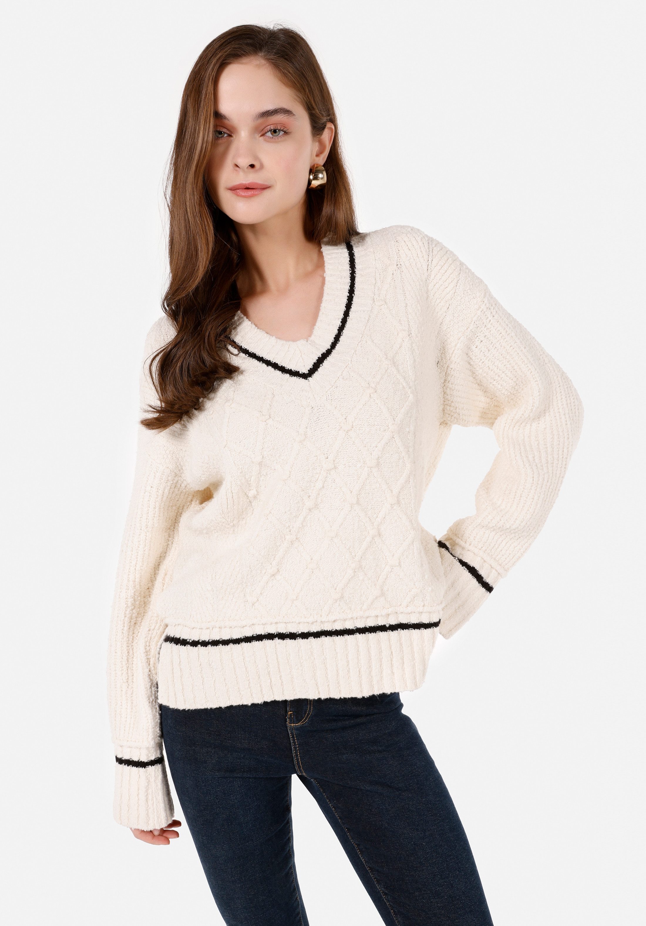 Colins Streifenpullover Colins Comfort Fit V-Ausschnitt Damenpullover