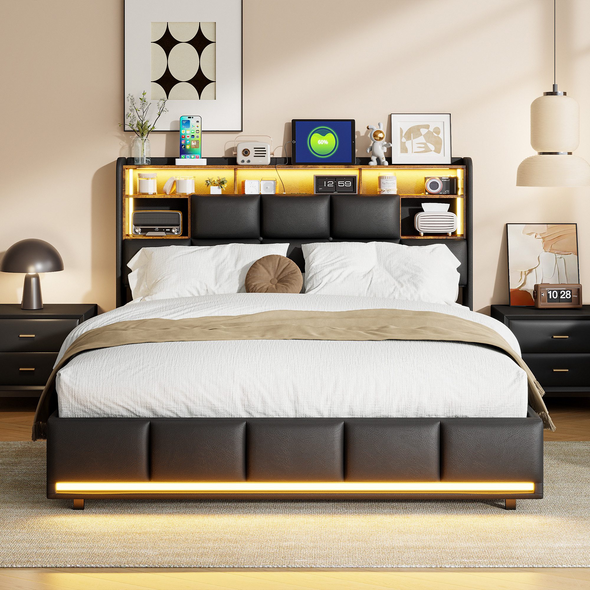 PXloue Polsterbett Modernes Bett mit LED-Beleuchtung günstig online kaufen