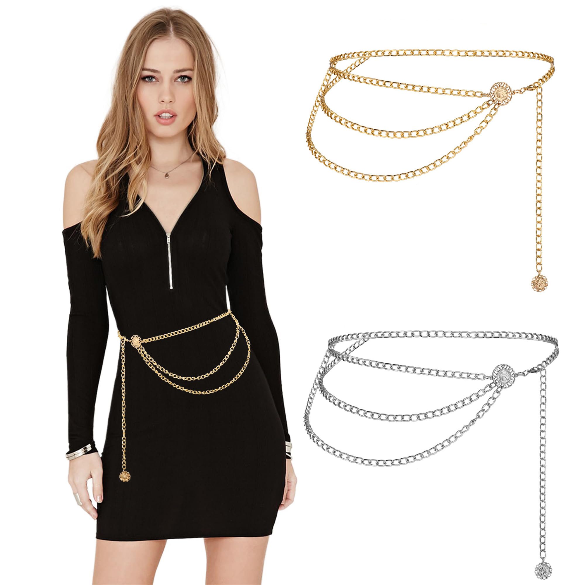 Coonoor Taillengürtel Damen Concho Kettengürtel taillenkette Taille Gürtel Verstellbarer Metall Western Cowgirl Gürtel