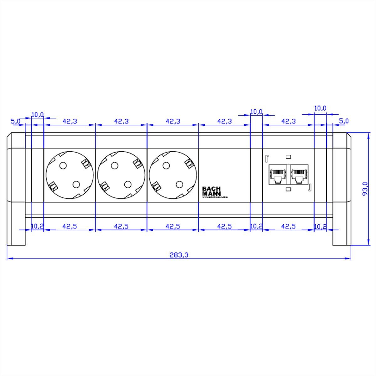 Bachmann DESK 3x Schutzkontakt, 2x CAT6 Steckdosenleiste (Kabellänge 0 m)