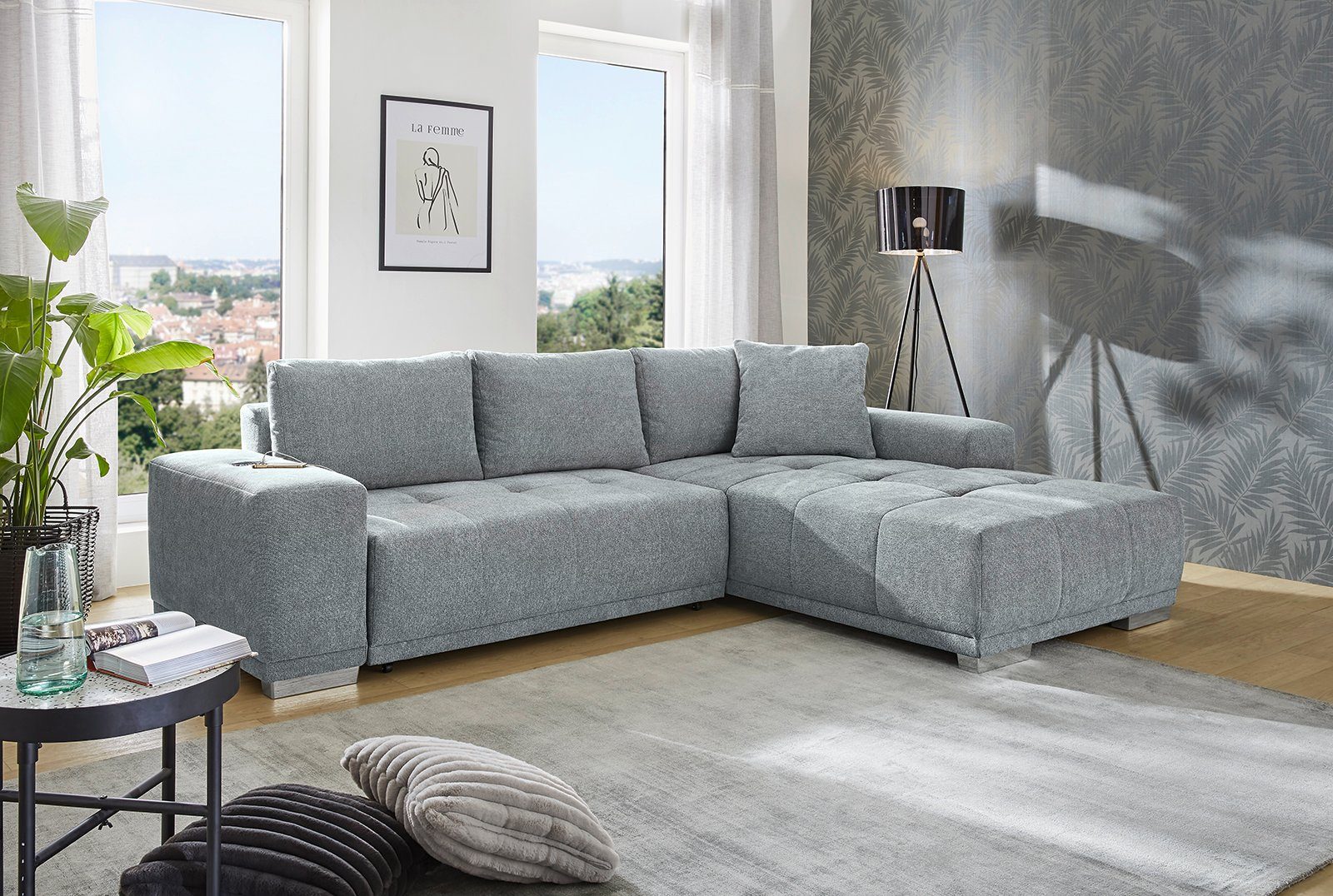 Jockenhöfer Gruppe Ecksofa Luciano L-Form, B: 282 cm, mit Schlaffunktion, Bettkasten, induktive Ladestation & USB-Anschluss