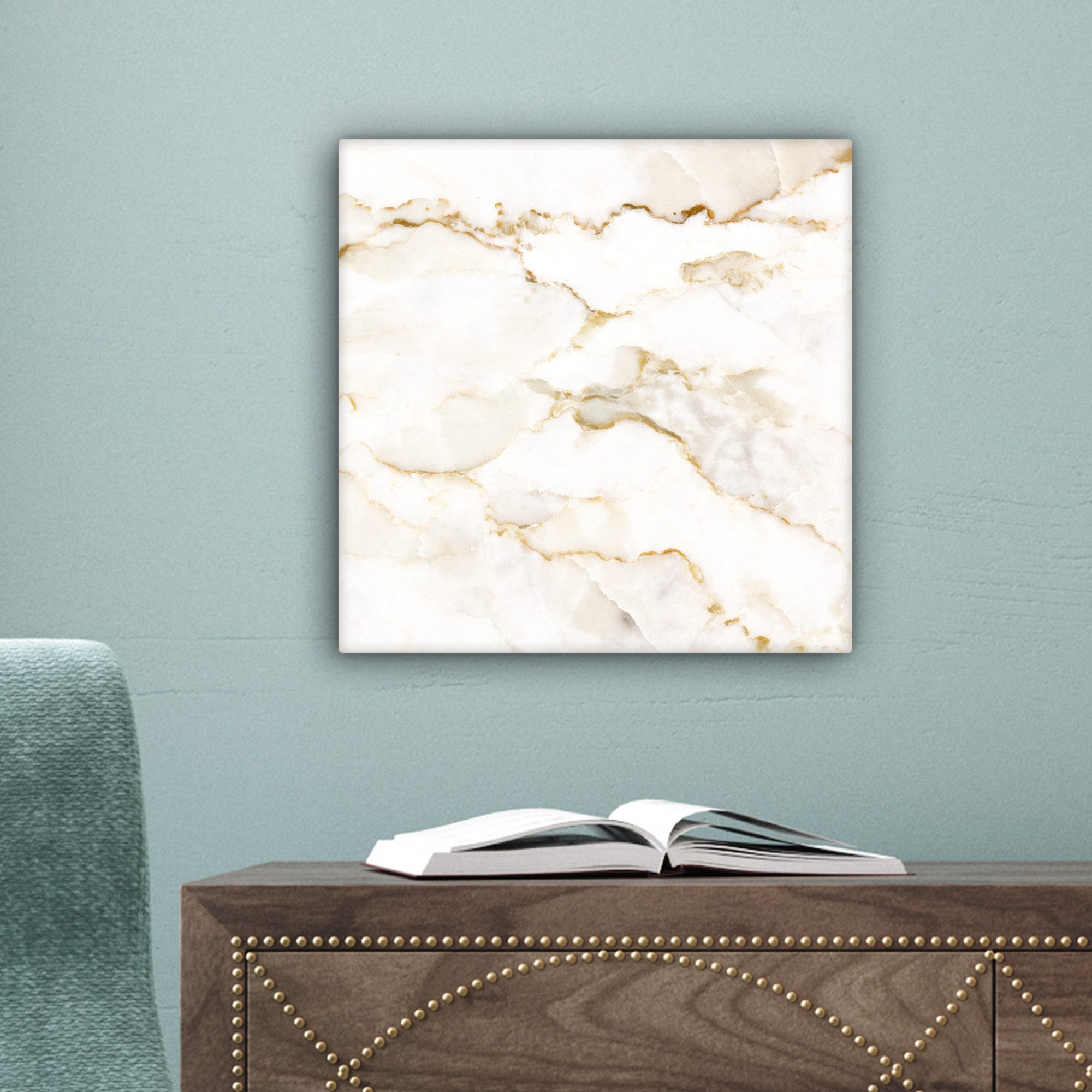 OneMillionCanvasses® Leinwandbild Marmor - Limette - Gold - Luxus - Marmoroptik - Weiß, Fotodruck (1 St), Wandbild, Deko Schlafzimmer Wohnzimmer Flur 20x20 cm – Bild 3 von 5