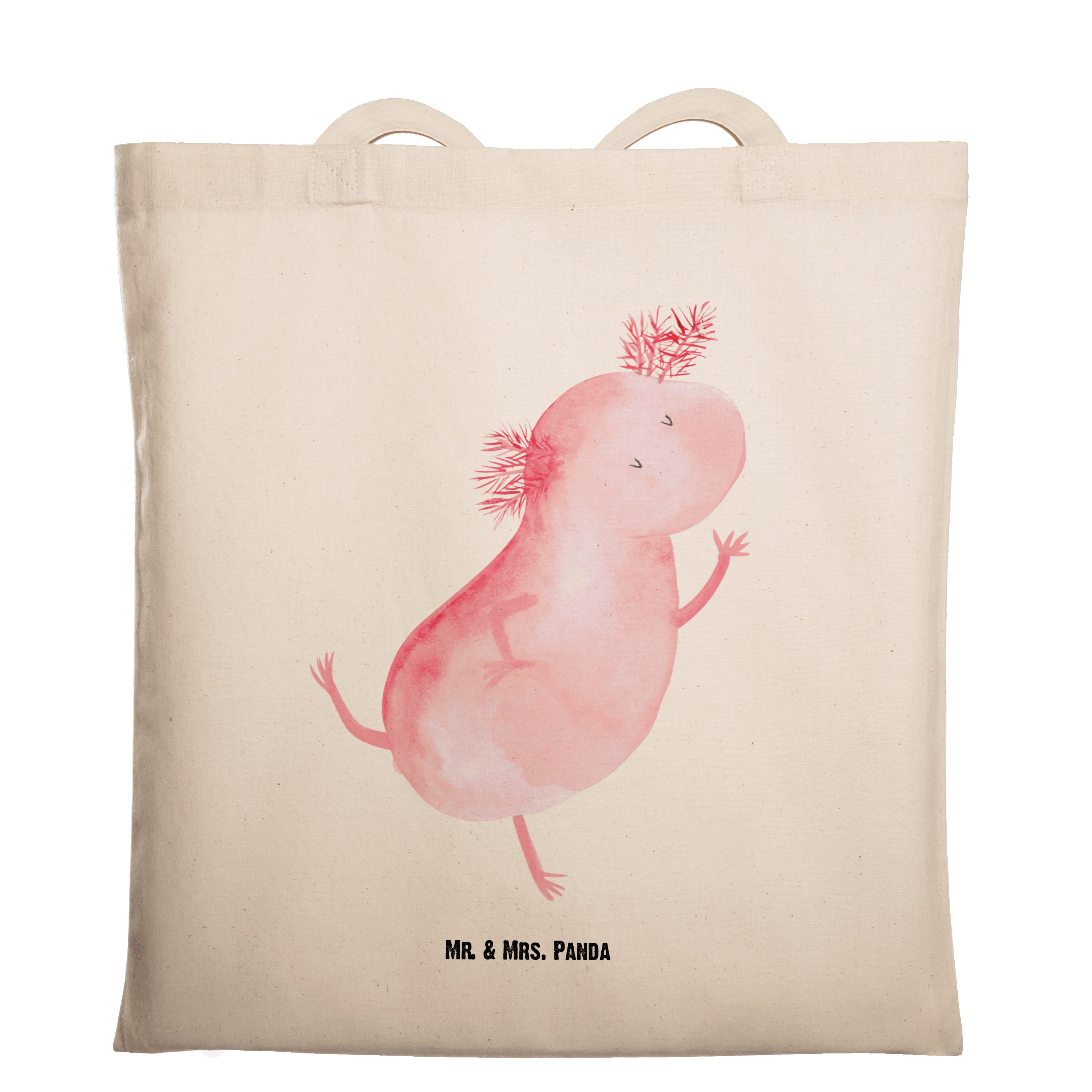Mr. & Mrs. Panda Tragetasche Axolotl tanzt - Transparent - Geschenk, Molch, Schwanzlurch, Beutel, (1-tlg) | Canvas-Taschen