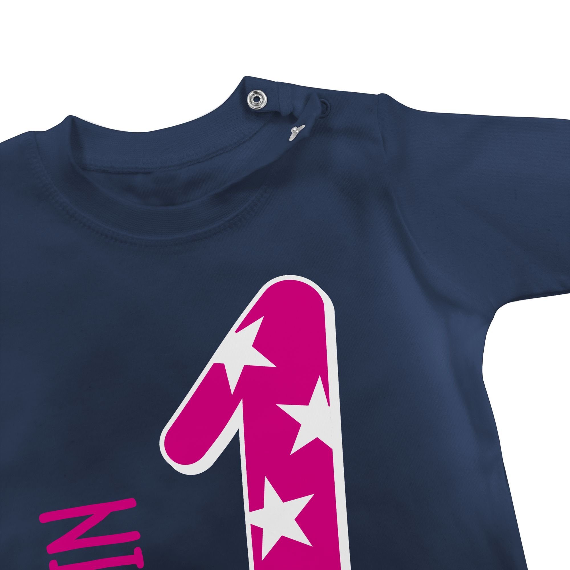 Mädchen T-Shirt eins 2 Erster Geburtstag Rosa Shirtracer 1. Blau bin Ich Navy