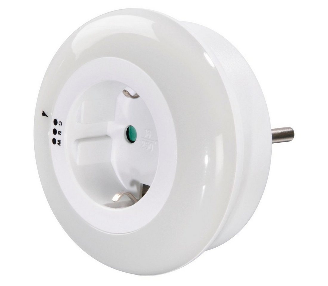 Hama LED Nachtlicht LED Nachtlicht mit Steckdose, Lichtsensor, Berührungsschutz, 3 Farben, Ein-/Ausschalter, Farbwechsel, LED fest integriert, blau, Tageslichtweiß, grün, Weiß, Blau, Grün