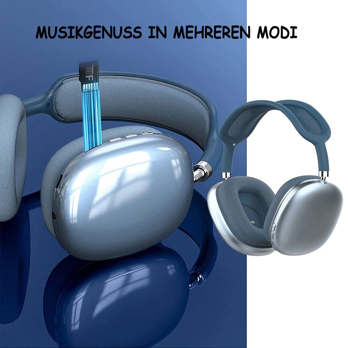 Musik, Blau Bluetooth-Headset, Diida Stereo-Kopfhörer, Sport-Kopfhörer) für (Geräuschunterdrückung, Headset Funk-Kopfhörer Gaming-Headset Kabelloses
