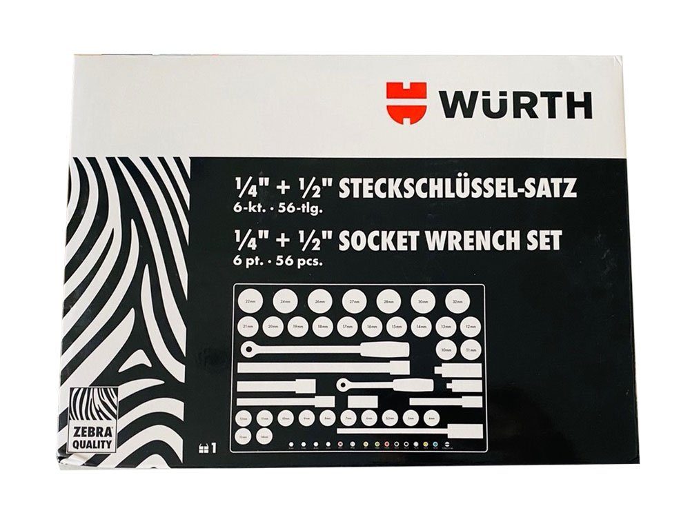 Steckschlüssel Würth 1/4 + 1/2 Steckschlüssel Sortiment 56 Teile im Koffer