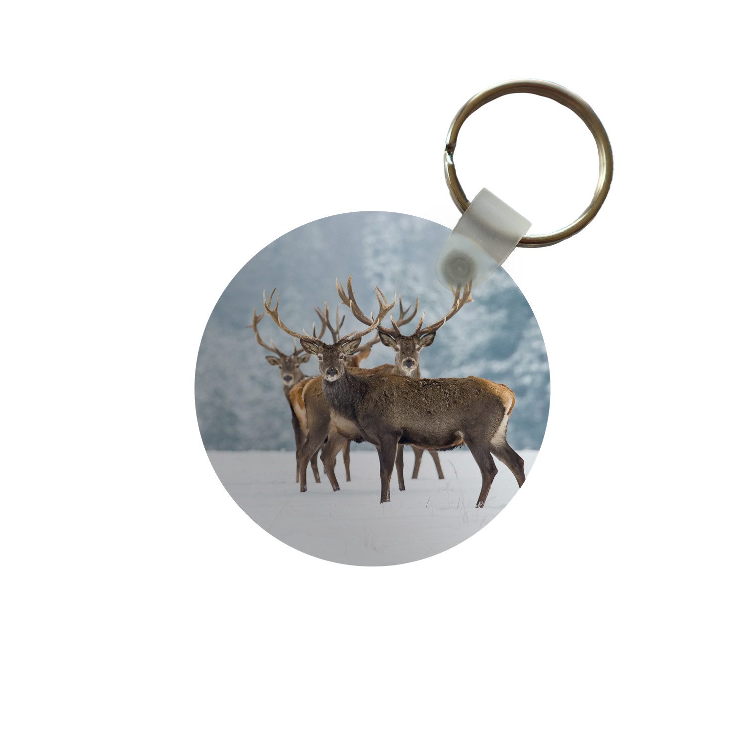 Schlüsselanhänger Hirsche - Tiere - Schnee - Winter - Landschaft - Natur