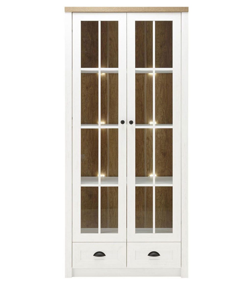 Feldmann-Wohnen Vitrine Provence (mit Drehtüren, Schubladen, Einlegeböden, 1-St., moderner Landhausstil, mit Glaseinsatz) 90x43x198cm