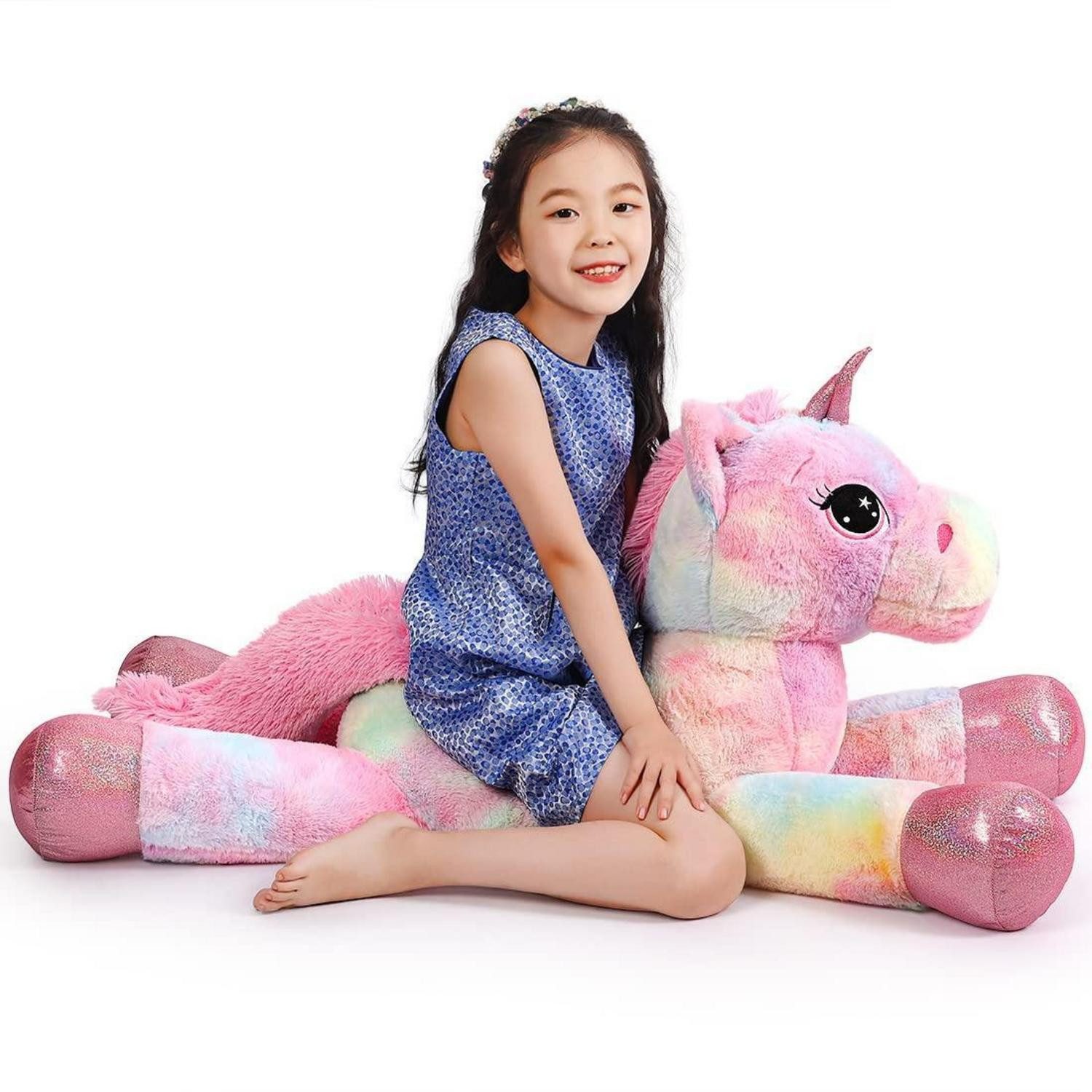 LuxusKollektion Kuscheltier Einhorn Plüschtier Plüsch 110CM Regenbogen Rosa Bandhnu 110CM
