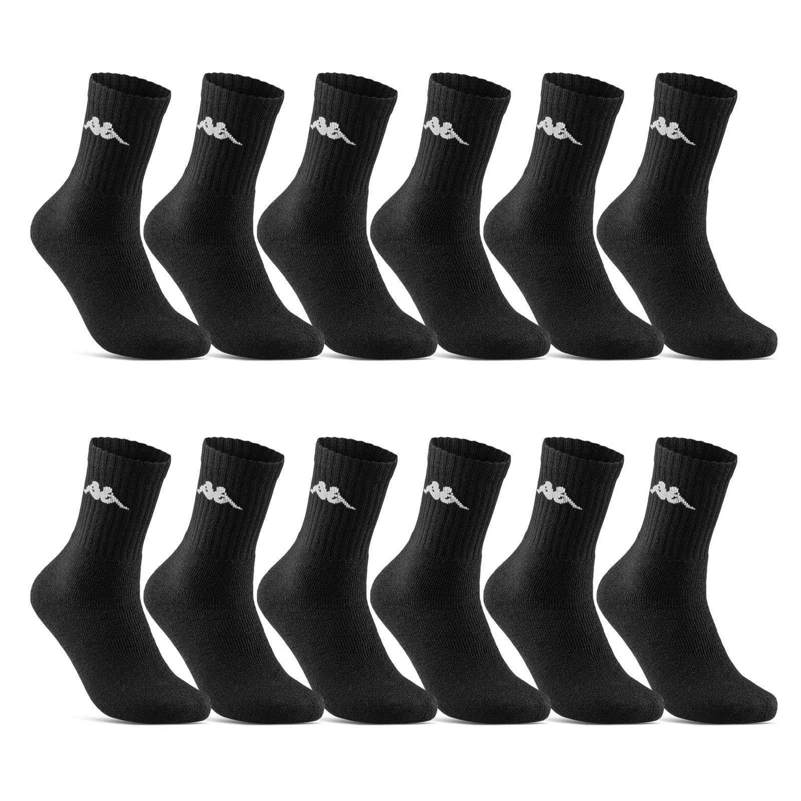 sockenkauf24 Sportsocken 6 oder 12 Paar KAPPA Socken Herren & Damen Sportsocken (Schwarz, 12-Paar, 39-42) Arbeitssocken Baumwolle