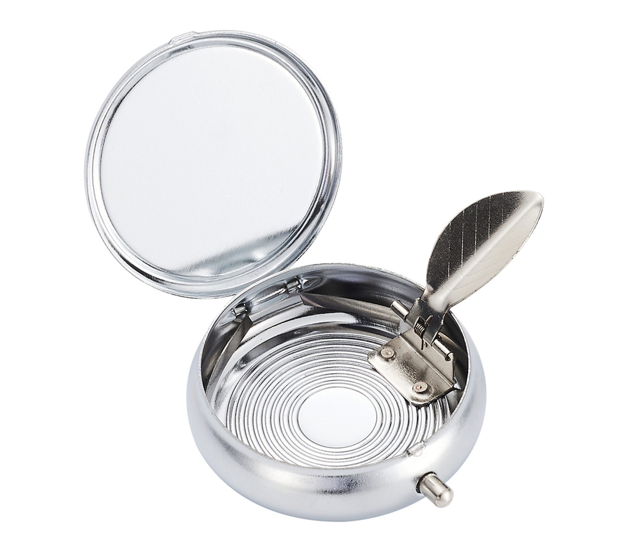 CHAMP Aschenbecher Taschen ASCHENBECHER "AC/DC" Ø5cm Deckel aus Metall rund 81 (Blau), mini Ablagefläche Taschenaschenbecher Reise Outdoor Reiseaschenbecher