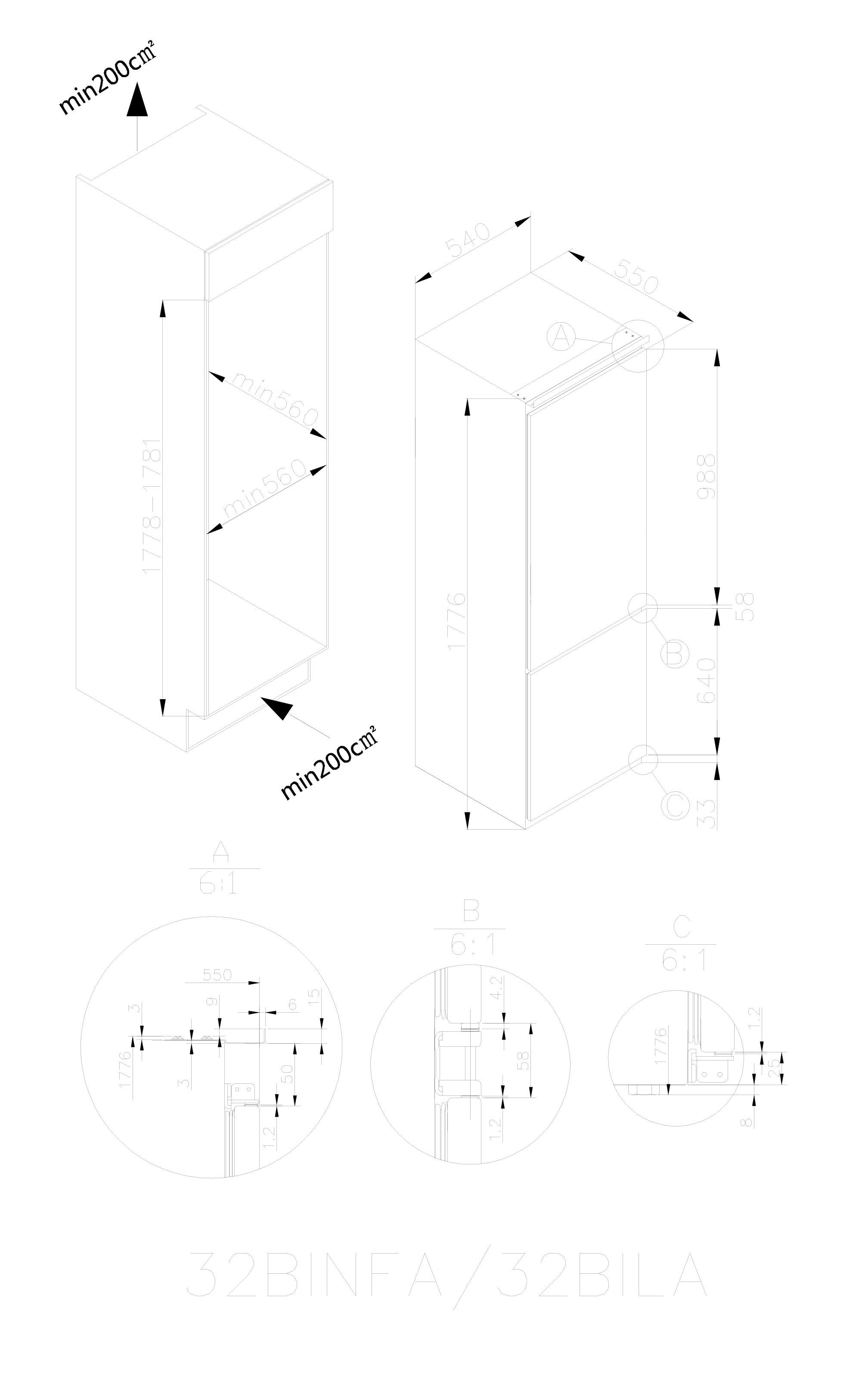 Amica Einbaukühlgefrierkombination EKGCS 387 900, breit cm cm 177,6 54 hoch