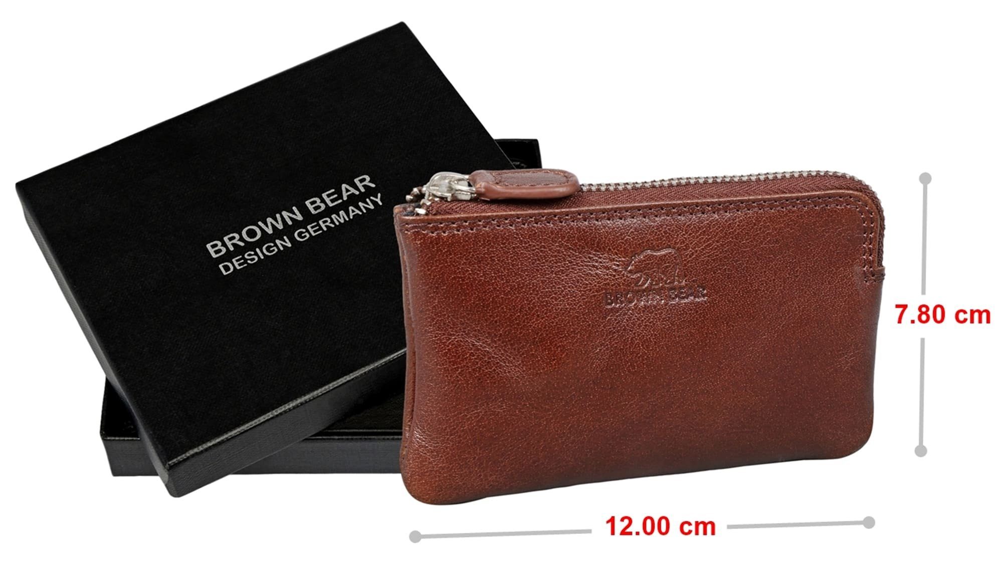Kartenfach Brown Classic Braun Echtleder, Schlüsseltasche Toscana Reißverschlussfach 8018 zwei Braun Schlüsselringen Bear Unisex kompakt