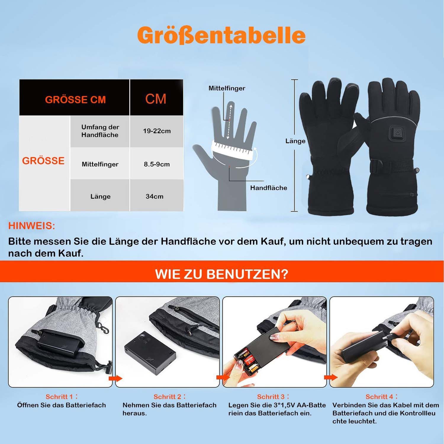trends for living Multisporthandschuhe Handschuhe Damen Herren Thermohandschuhe,Winter WinterwärmeHandschuhe Batterie,Wasserdichte Touchscreen Handschuhe