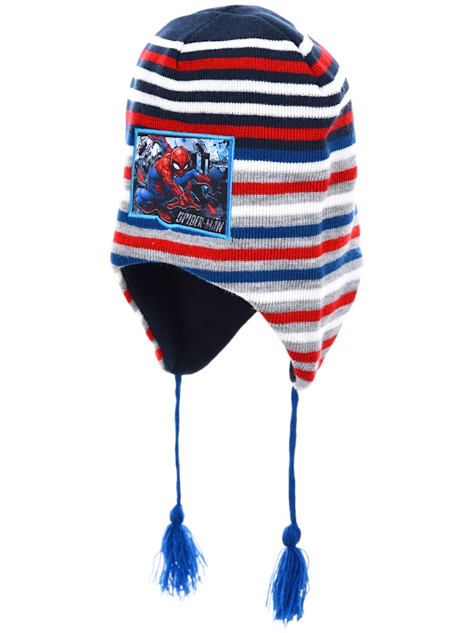 Spiderman Strickmütze Marvel Peruvian Mütze (2-St) Jungen Wintermütze aus doppeltem Strick 52 cm, 54 cm