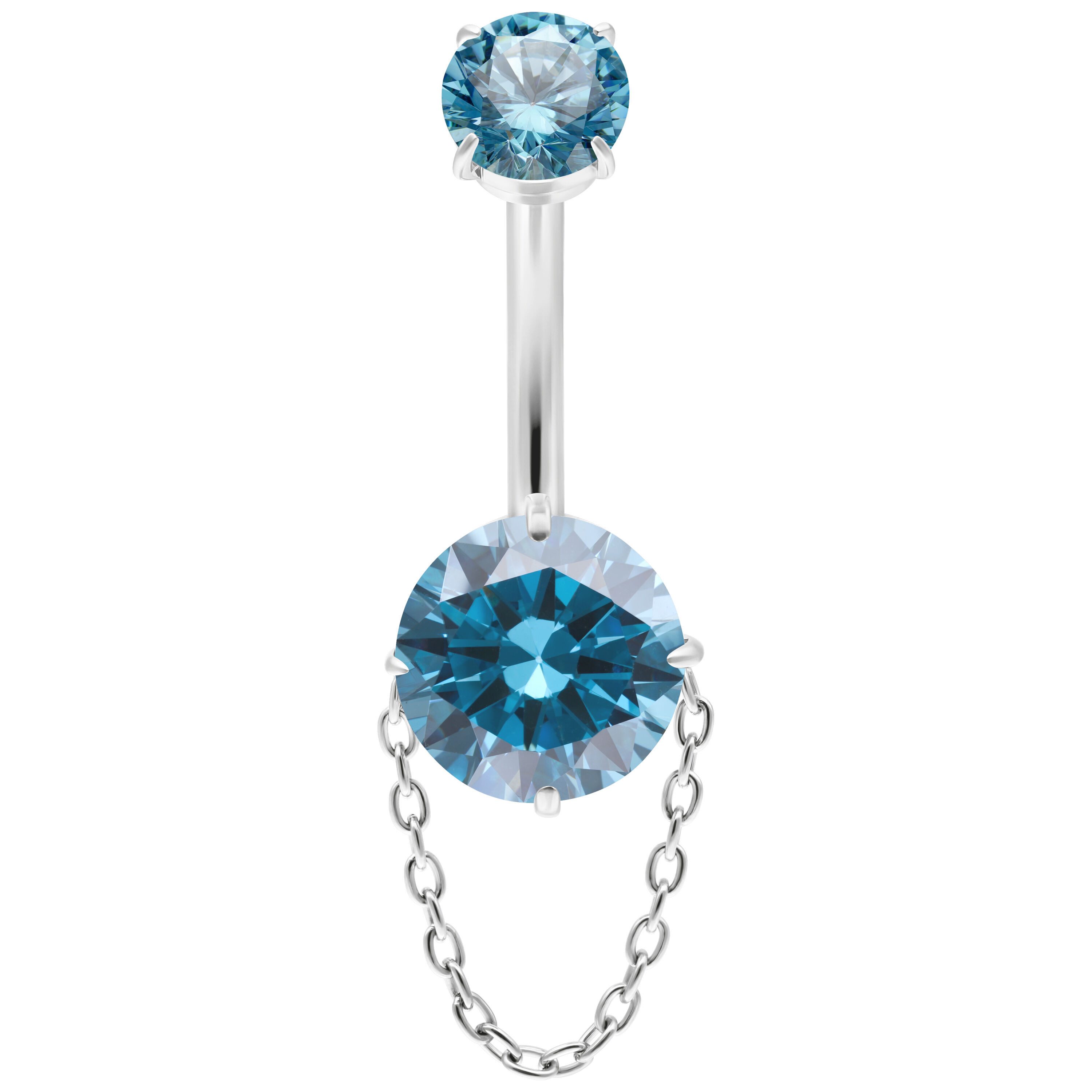 Wildcat Bauchnabelpiercing Turquoise Crystals with Chain Bananabell für Bauchnabel, 1 Stück, Titan Grad 23 - wasserfest, hautverträglich, Weißgold