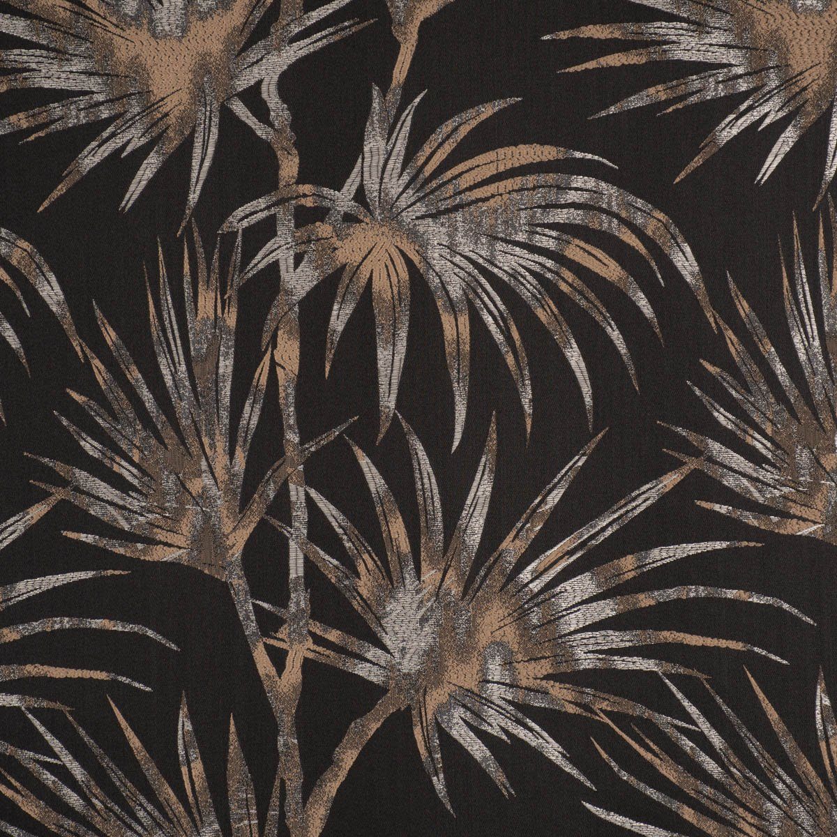 SCHÖNER LEBEN. Stoff Dekostoff Meterware Jacquard Palmenblätter schwarz beige 137cm, pflegeleicht