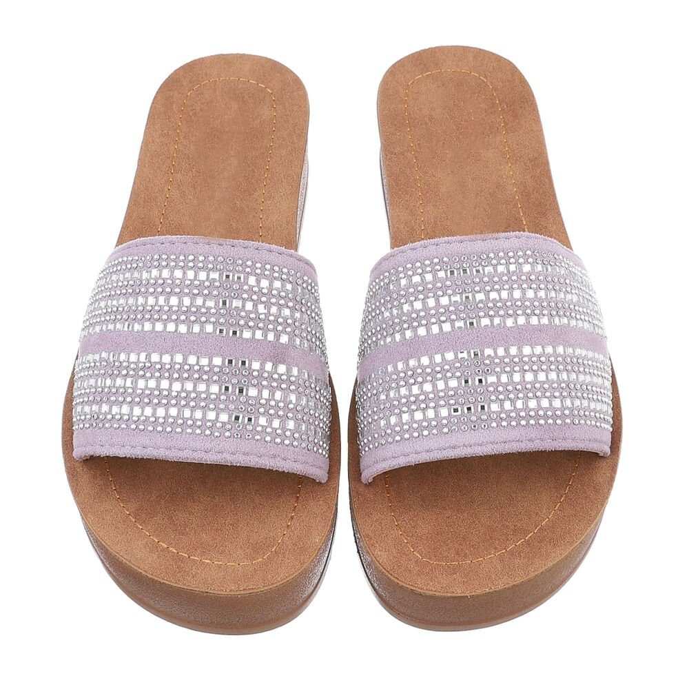 Ital-Design Damen Mules Freizeit Plateausandaletten Flach Pantoletten in Lila