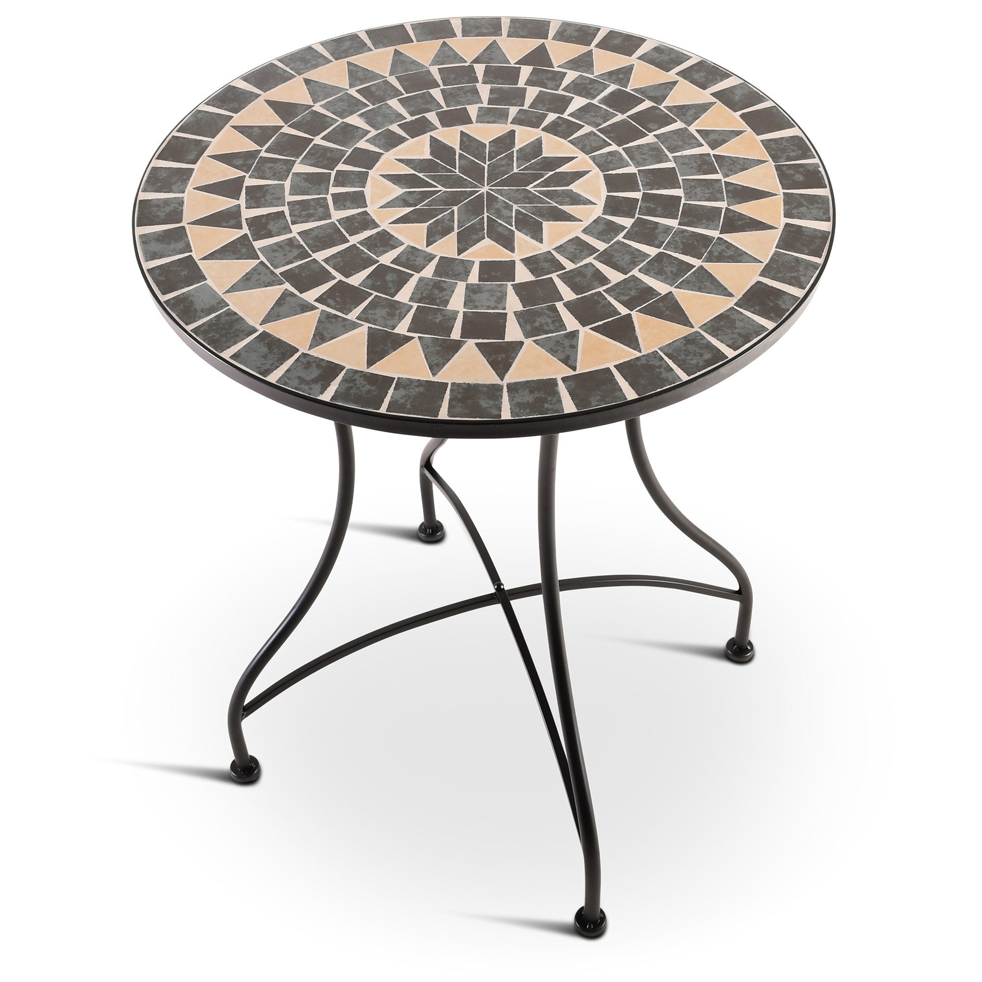 Raburg Gartentisch Mosaiktisch, Balkon- und Terrassentisch, 60 cm Ø, 72 cm hoch, Mayla (rund), liebevolle Handarbeit, Mosaikmuster, schwarzes Metallgestell