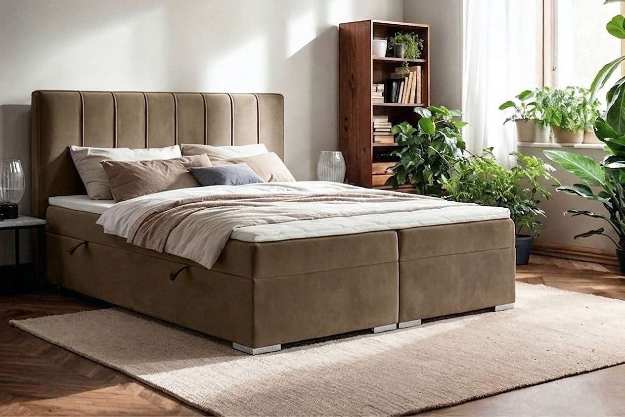 Home affaire Boxbett GALLIPOL mit Bettkästen, Matratze und Topper, Breite 140/160/180/200cm (Doppelbet mit Kopfteil), Stauraumbett mit Bonnell- oder Taschenfederkernmatratze (H2, H3)
