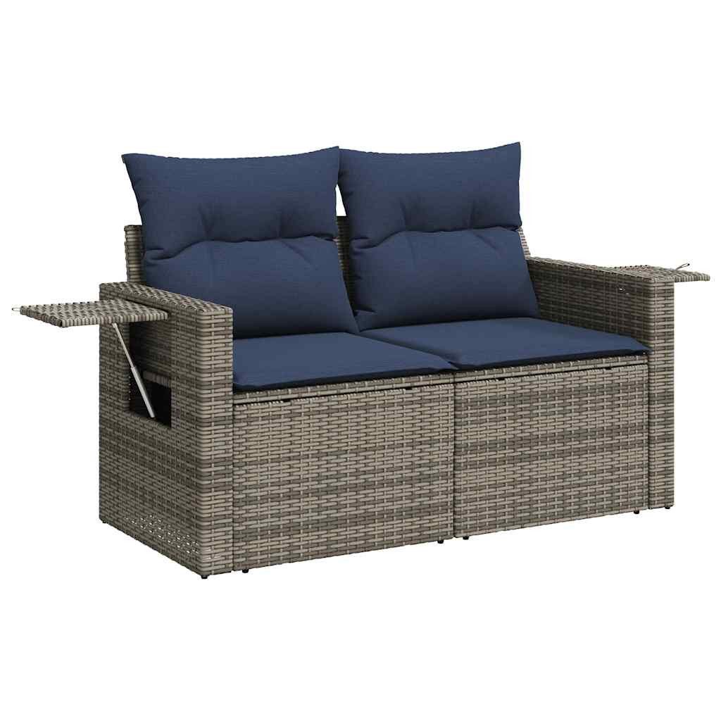 vidaXL Gartenlounge-Set 10-teiliges Gartensofa-Set mit Kissen, grau, Polyrattan, (1-tlg)