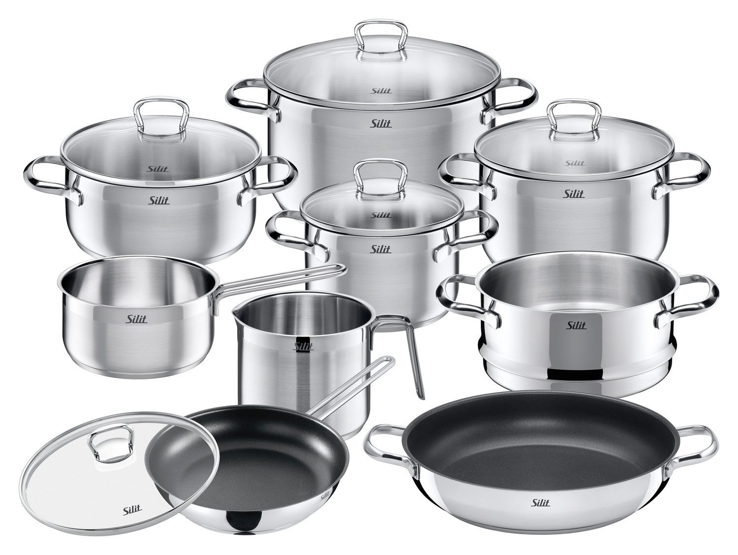 Topf-Set TOSKANA, 10-teilig, mit Glasdeckel, Schüttrand