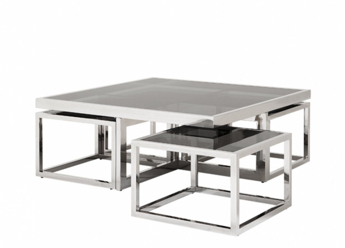 Casa Padrino Couchtisch Luxus Set Tisch mit 5er Couchtisch Designer Salon - Art - Deco Qualität Rauchglas Luxus