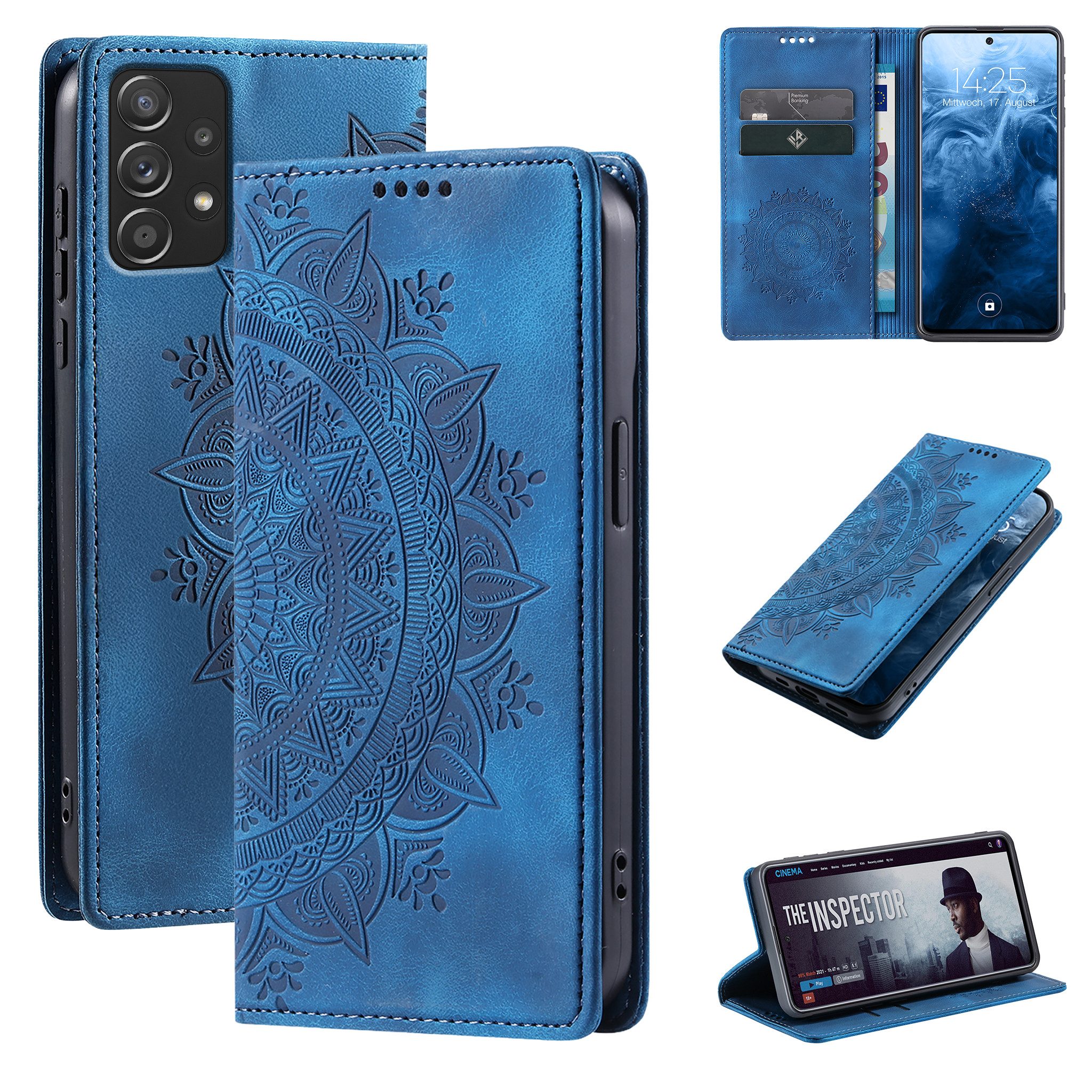 Tec-Expert Handyhülle Mandala Hülle Cover für Samsung Galaxy A52 / A52 5G / A52s 5G 6.5 Zoll, 6.5", Klapphülle Case Tasche mit Kartenfächern und RFID Schutz