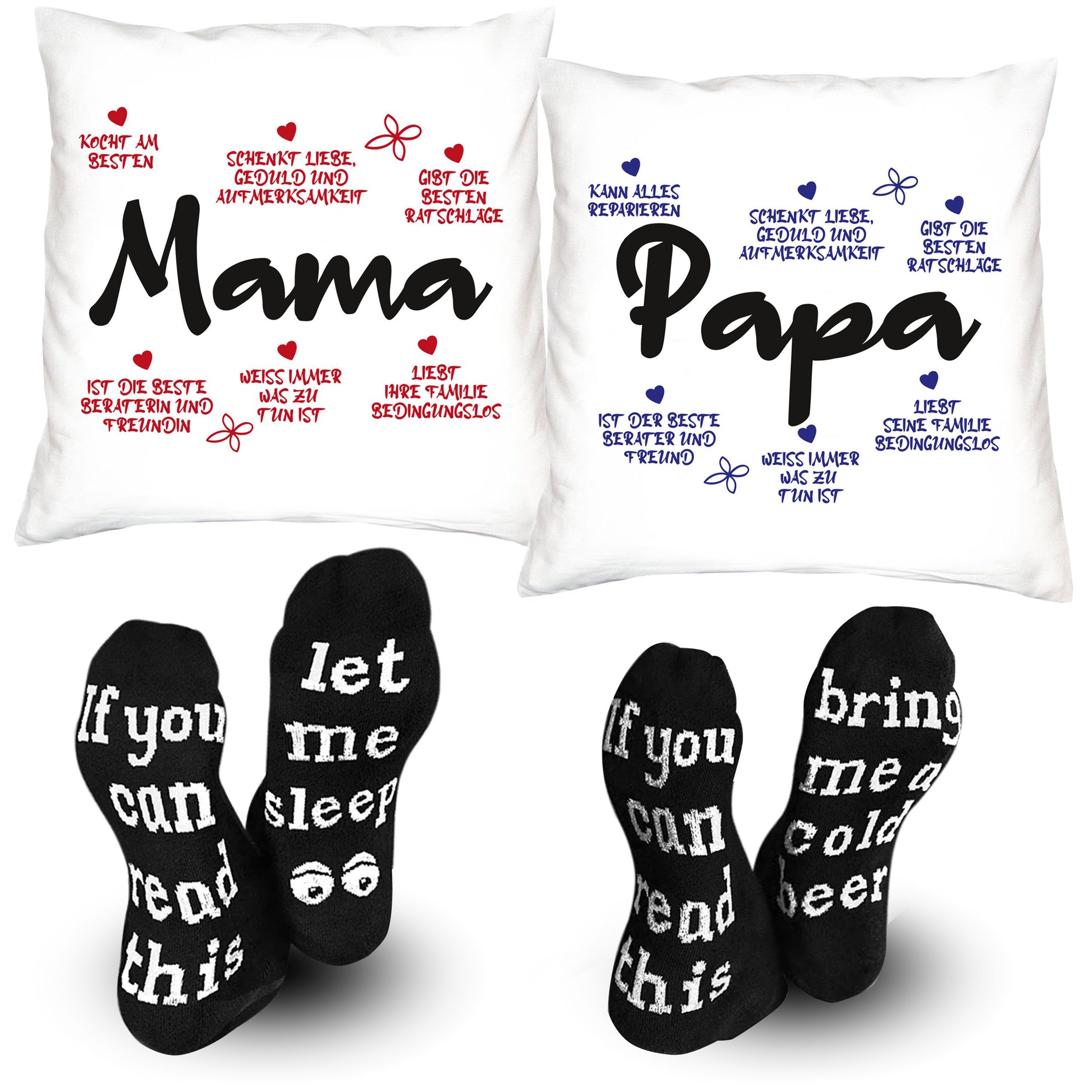 Paar Eltern 2 Kissen + Dekokissen 2 Socken, Papa Geschenk-Set Mama Soreso® Weihnachten Geschenk zu und