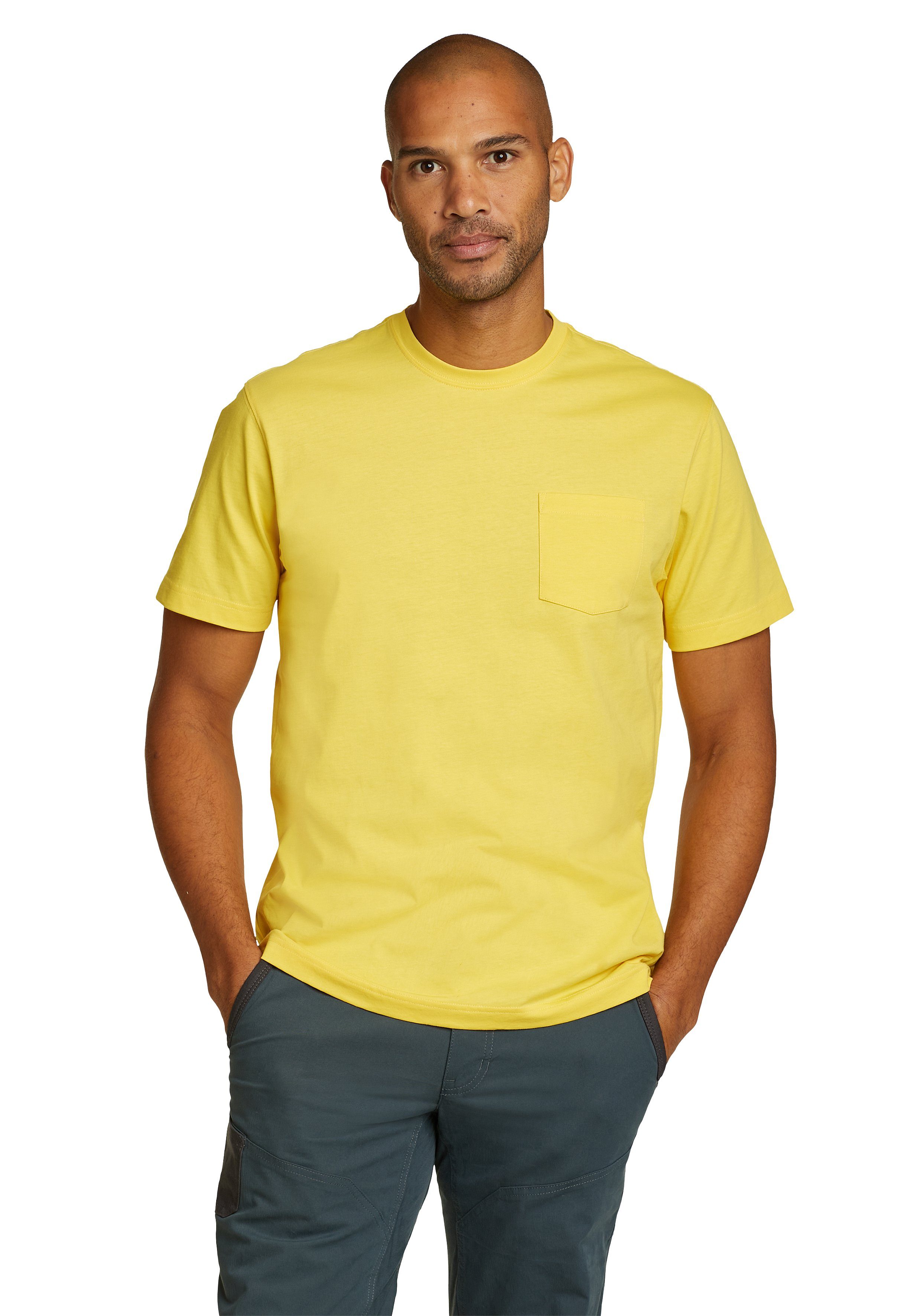 Eddie Bauer T-Shirt Legend Wash Pro Shirt 100% Baumwolle - Kurzarm mit Tasche Leuchtgelb