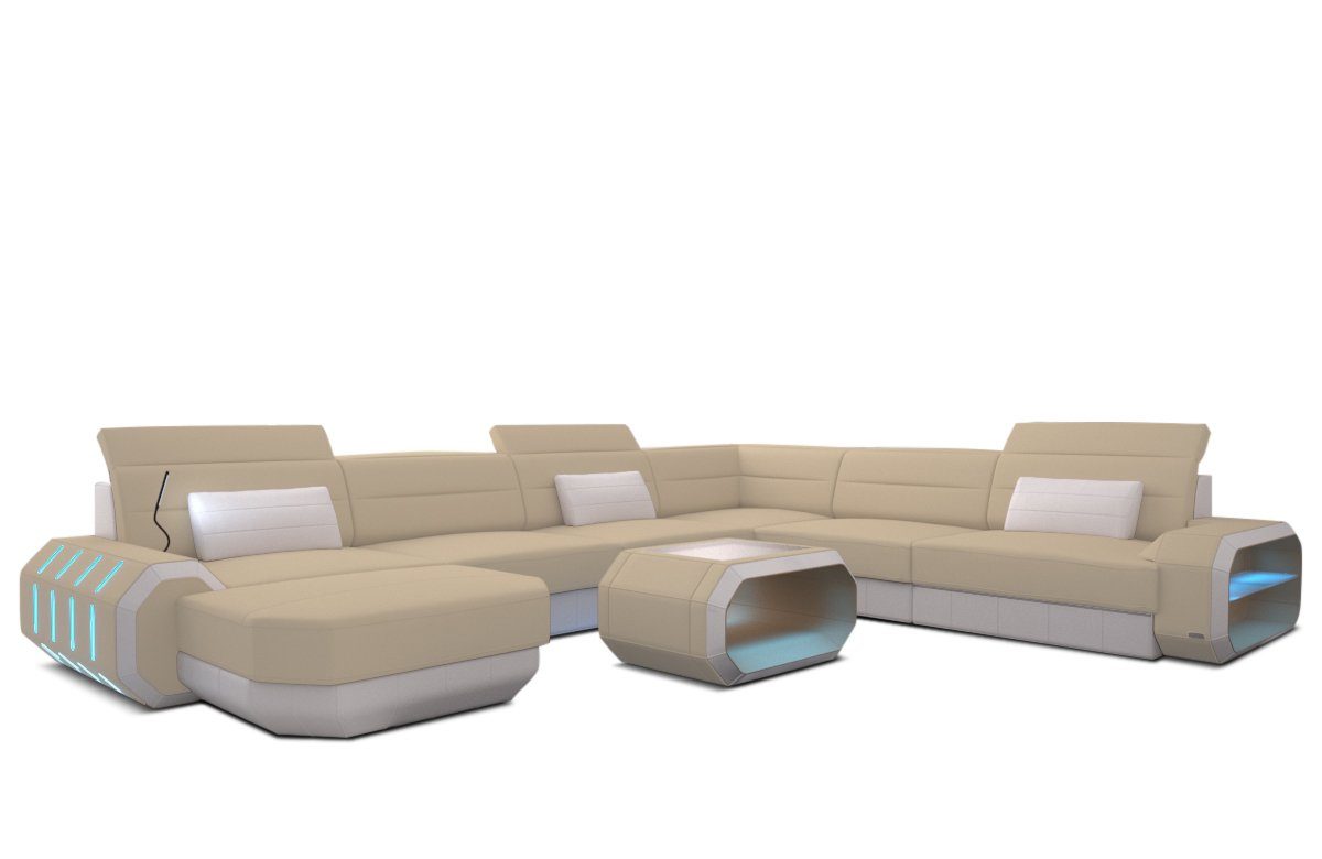 wahlweise Sofa M beige-weiß mit Stoff XXL Couch Dreams Stoffsofa, Designer Bettfunktion Wohnlandschaft Mikrofaser Roma Polster Sofa